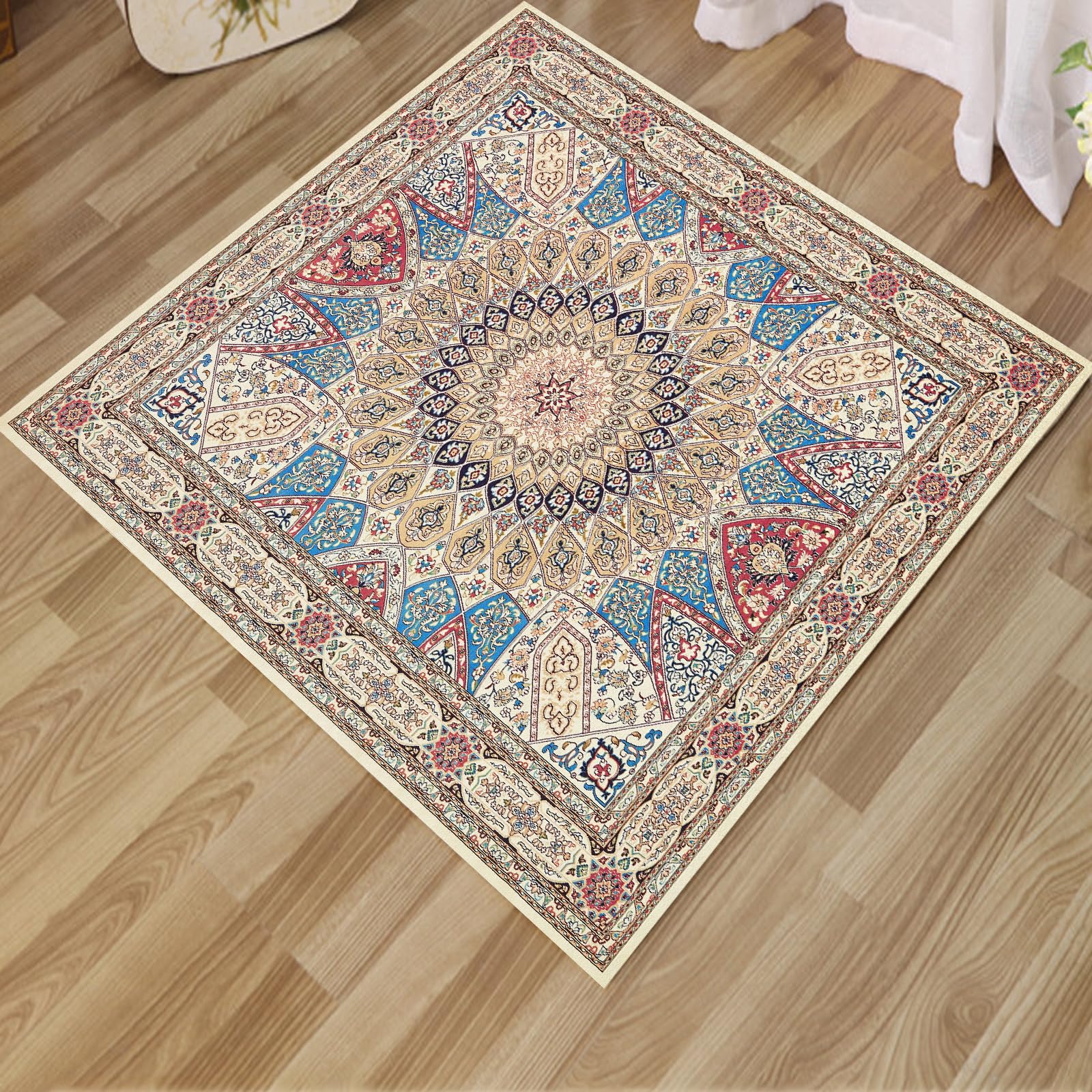 ARUGYTEI Area Rug,Vintage Navy Blue, Turquoise Blue Red Brown Yellow Beige,Red Blue,70 x 70 cm Small Area Carpet Modern Design Low Pile Rugs Contemporary Home Decor,