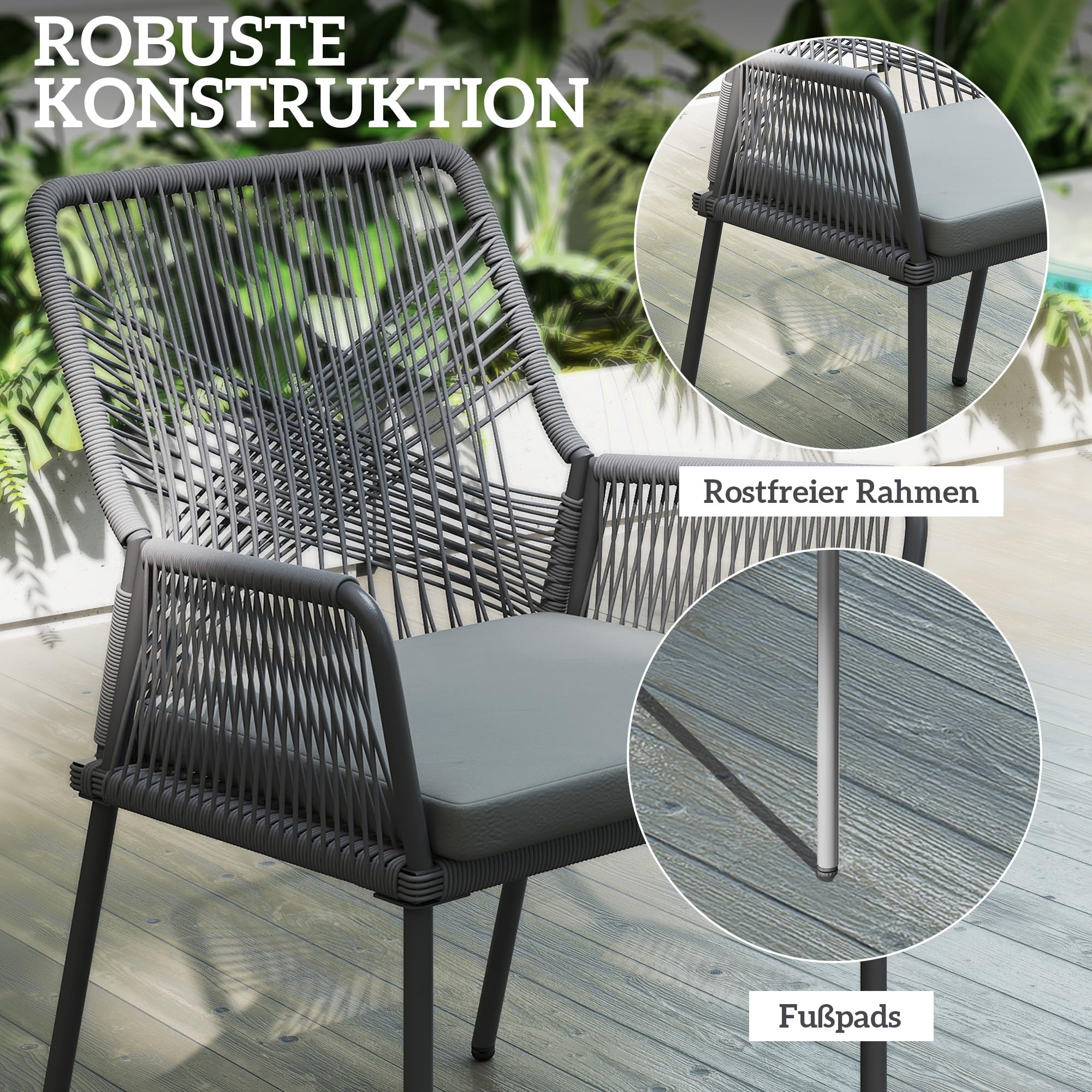 Outsunny Gartenstuhl Armlehne Abnehmbare Rückenlehne 2er Set Dunkelgrau