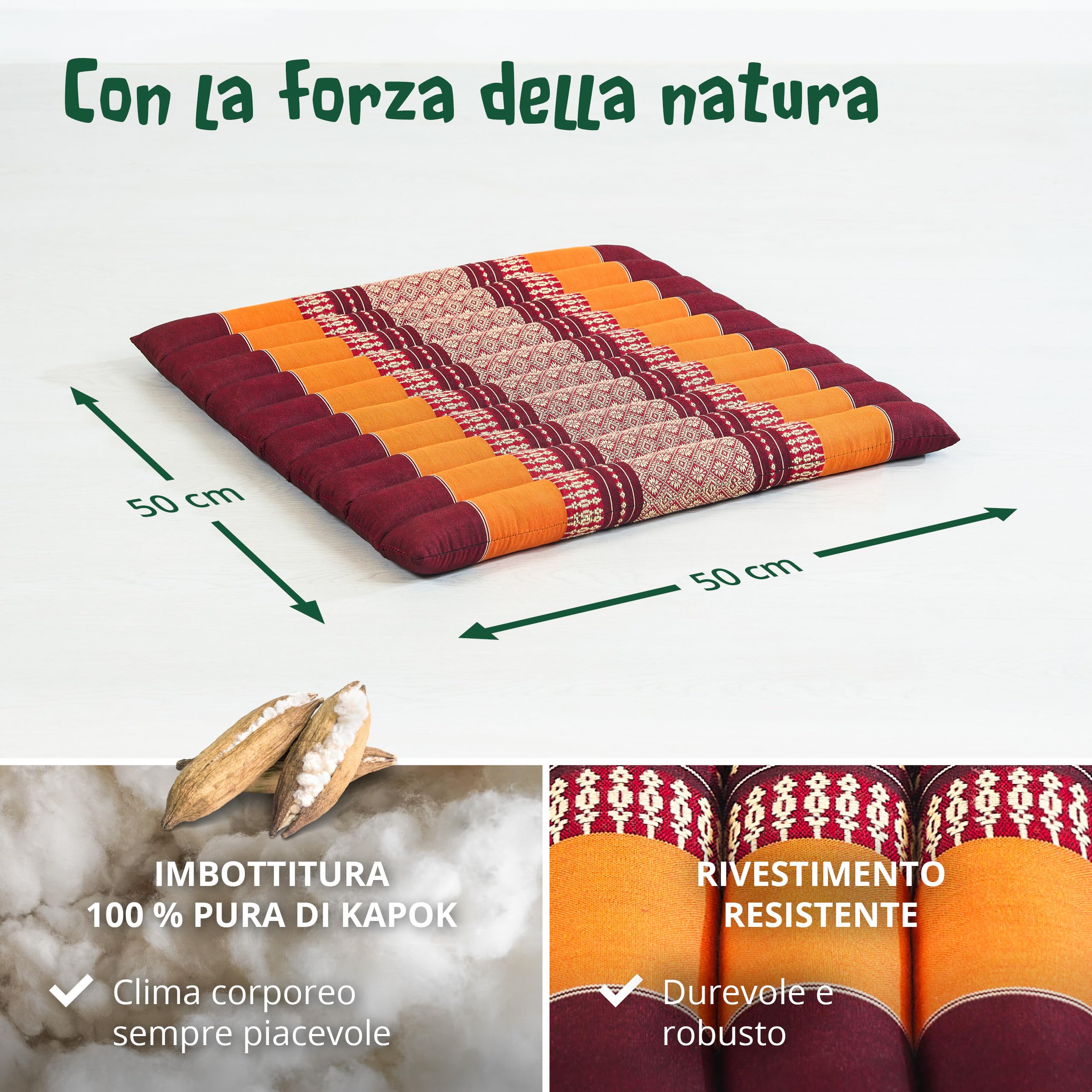 livasia cuscino coprisedia grande - 50x50x4,5cm - cuscino per pavimento impunturato indoor/outdoor, cuscino meditazione yoga, mobili in pallet, cuscino impunturato sedia e panchina (Arancione)