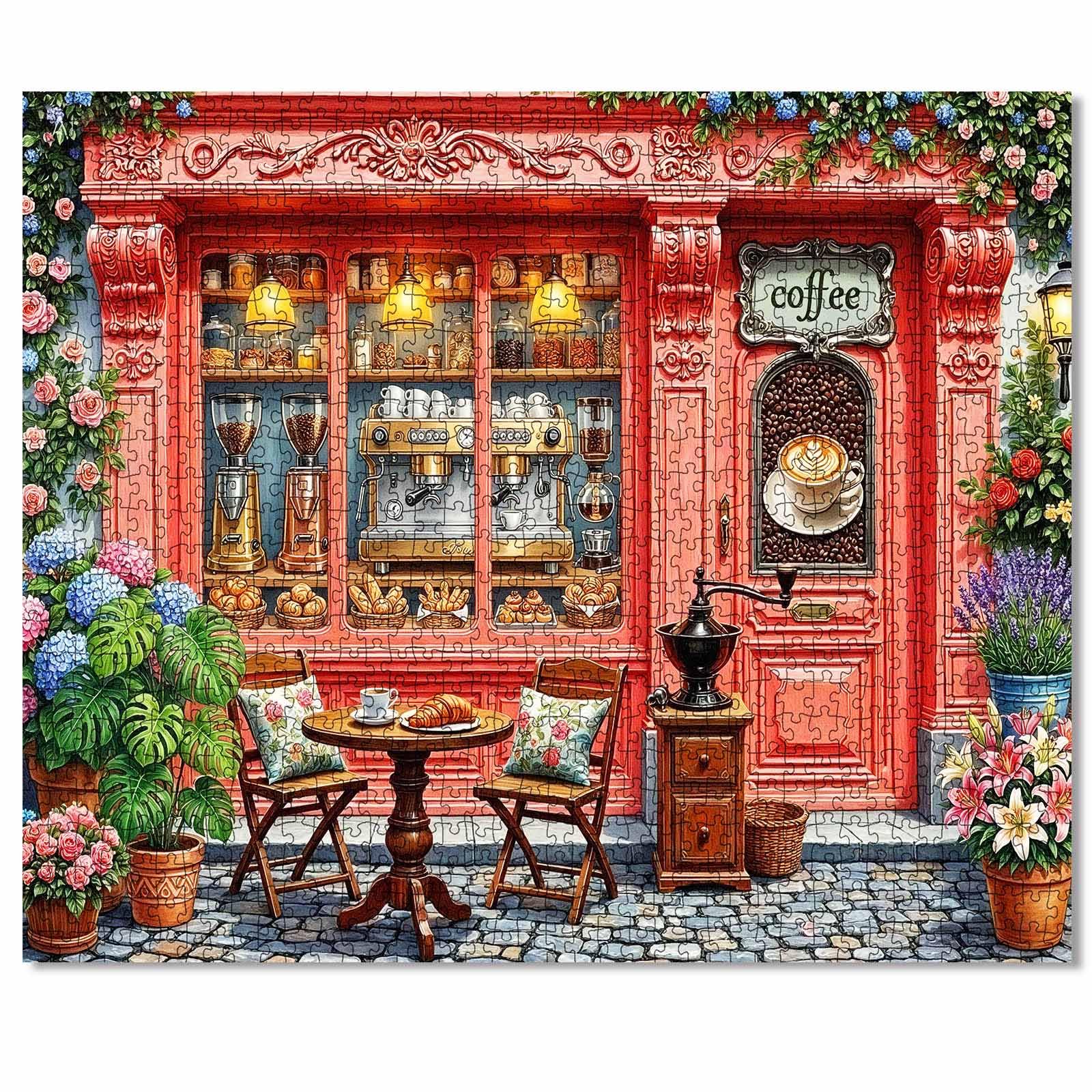 Coffee Shop Jigsaw Puzzles for Adults 1000 Pieces, Coffee House Store Art 19.7 x 27.6 Inches DIY Puzzle, Cafe Bakery Display Puzzle for Game Nights-Great Gift for Lovers Mom Dad Family Friends — image 1
