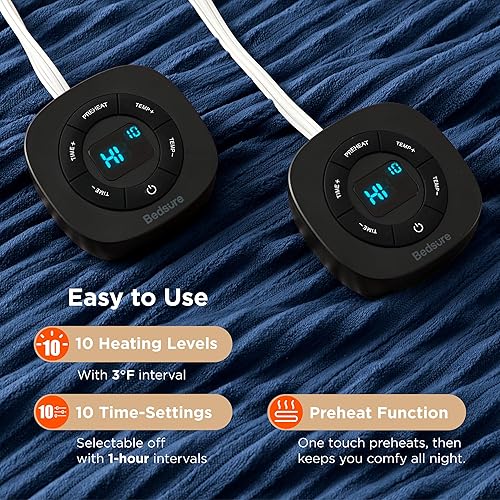 Vista 66 de Bedsure GentleSoft - Manta térmica eléctrica, suave manta eléctrica de franela acanalada, calefacción con 4 ajustes de tiempo, 6 ajustes de calor