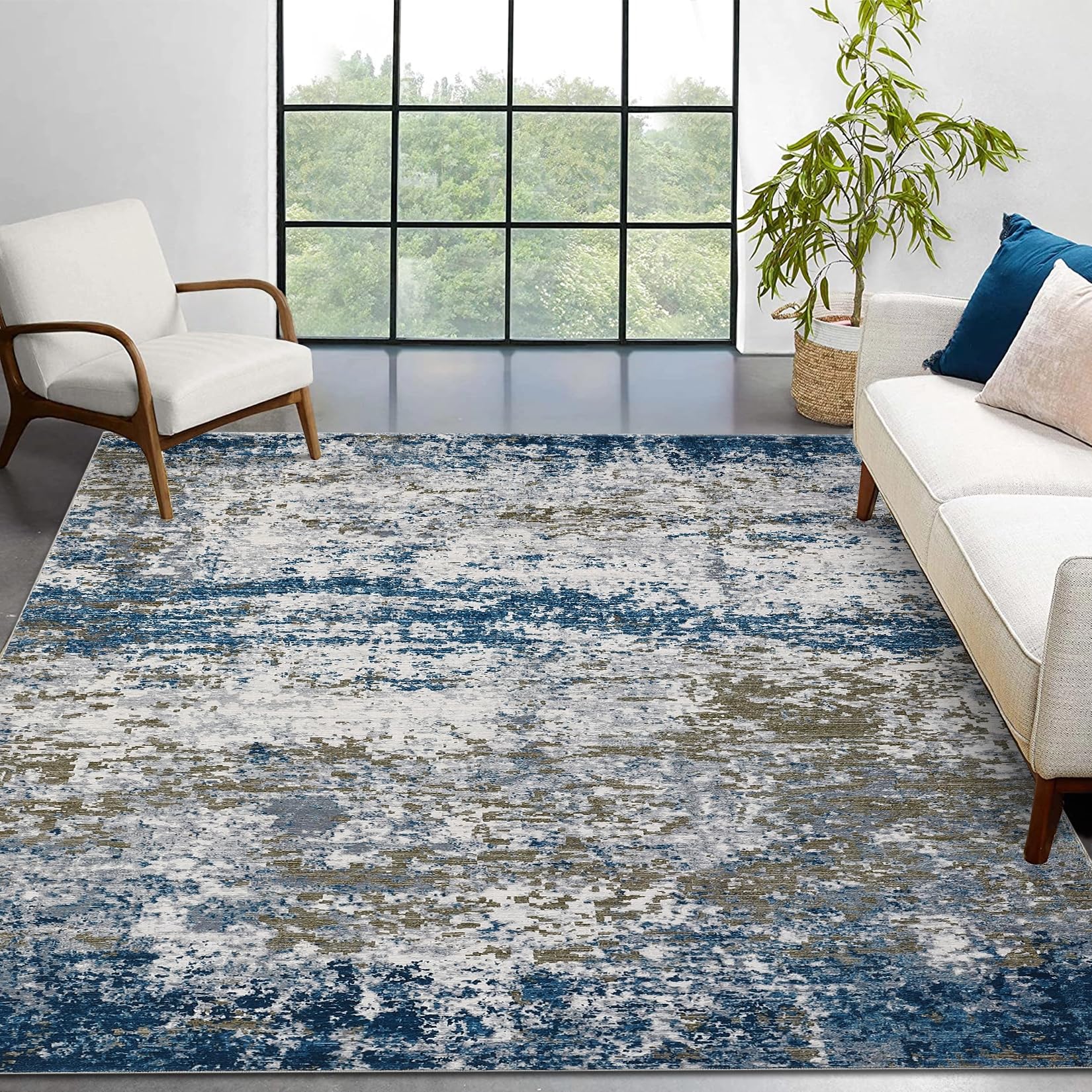 CAROMIO Abstract Rug Living Room 160x230 cm Washable Low Pile Blue