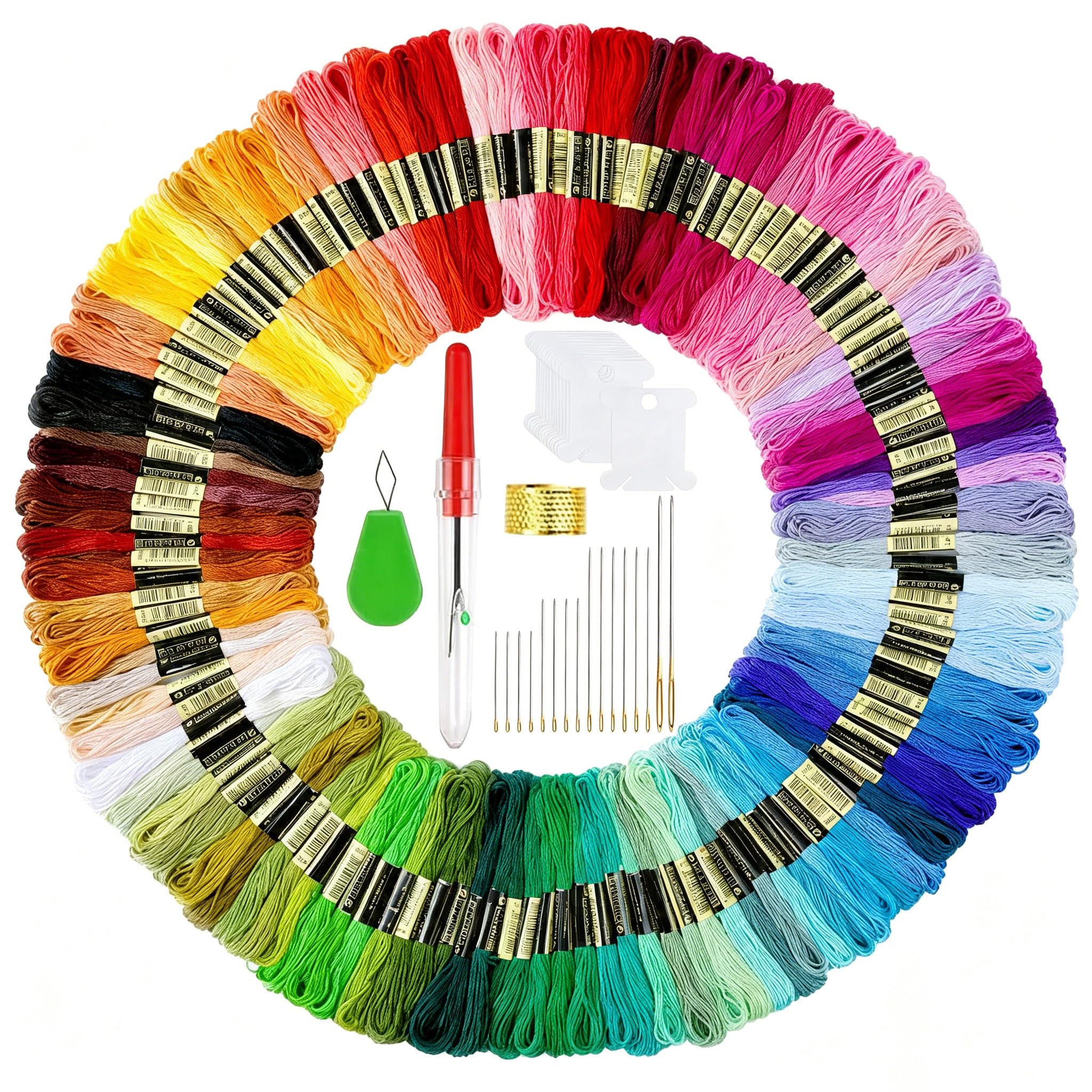 150 Skeins Embroidery Thread, Random Colors Cotton Embroidery Floss Kit Friend Bracelets Making Kits with 12 Pieces Bobbins Organizer for Beginners Adults for Knitting Cross Stitch Project