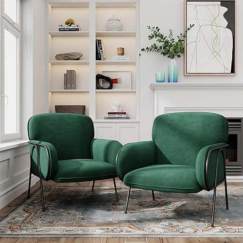 Juego de 2 sillas decorativas de terciopelo, sillón moderno con patas de metal, silla de lectura tapizada, cómoda silla de descanso para sala de