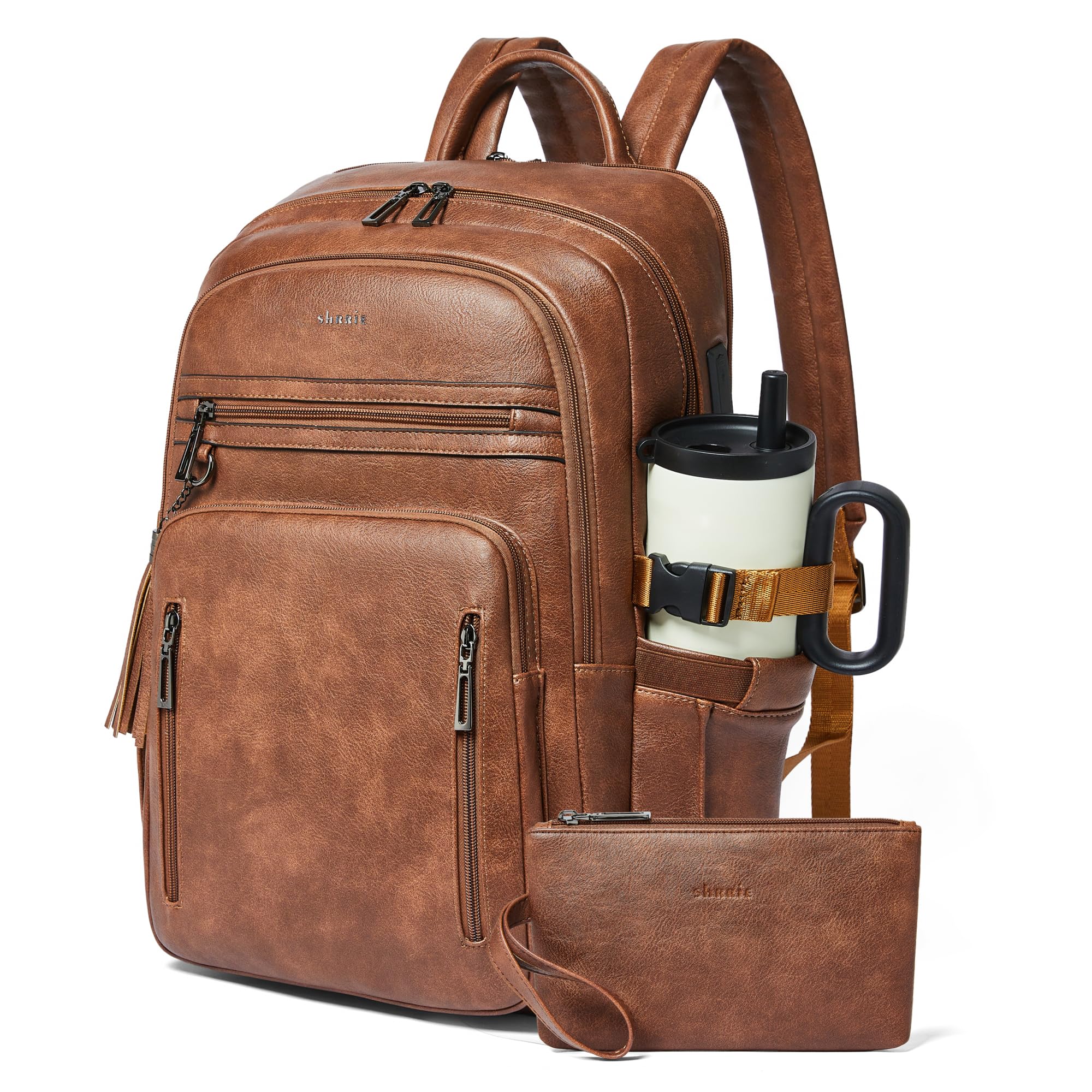 Shrrie Sac à dos en cuir unisexe 28L avec compartiment pour ordinateur jusqu'à 17". Port USB,Pochette RFID,idéal pourde voyage travail, études et week-end.
