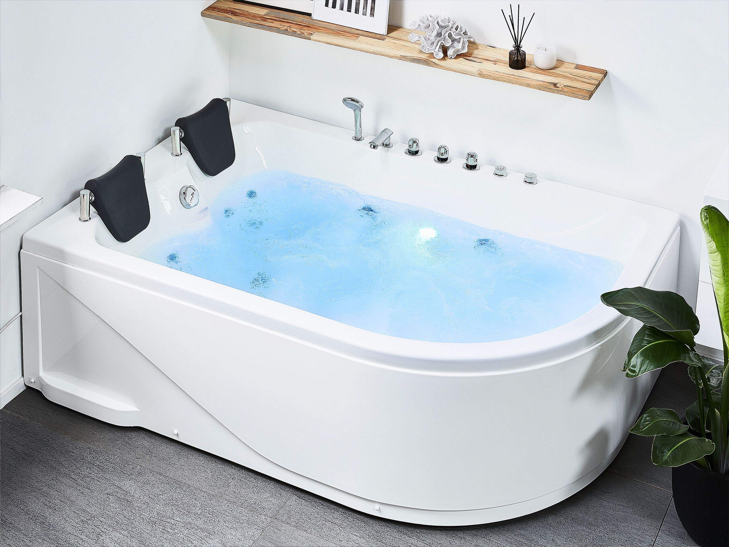 Baignoire Balnéo d'Angle à Droite en Acrylique avec Fonction Massante 2 Appui-têtes et Éclairage LED Votre Bain à Remous et SPA à Domicile Beliani