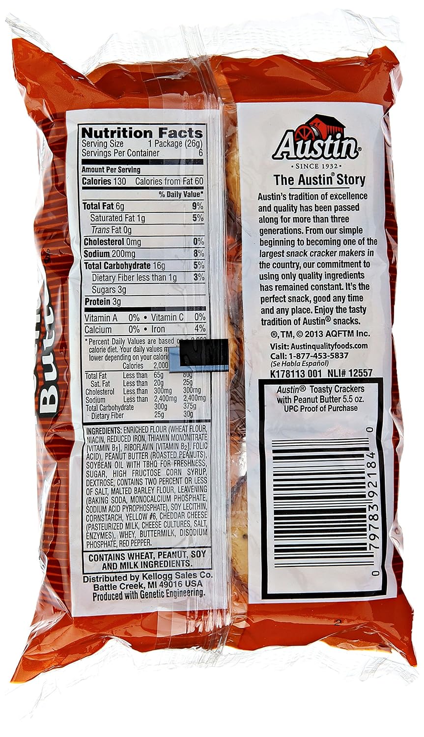 Kellogg Austin Toasted Peanut Butter Crackers, 5.5 oz