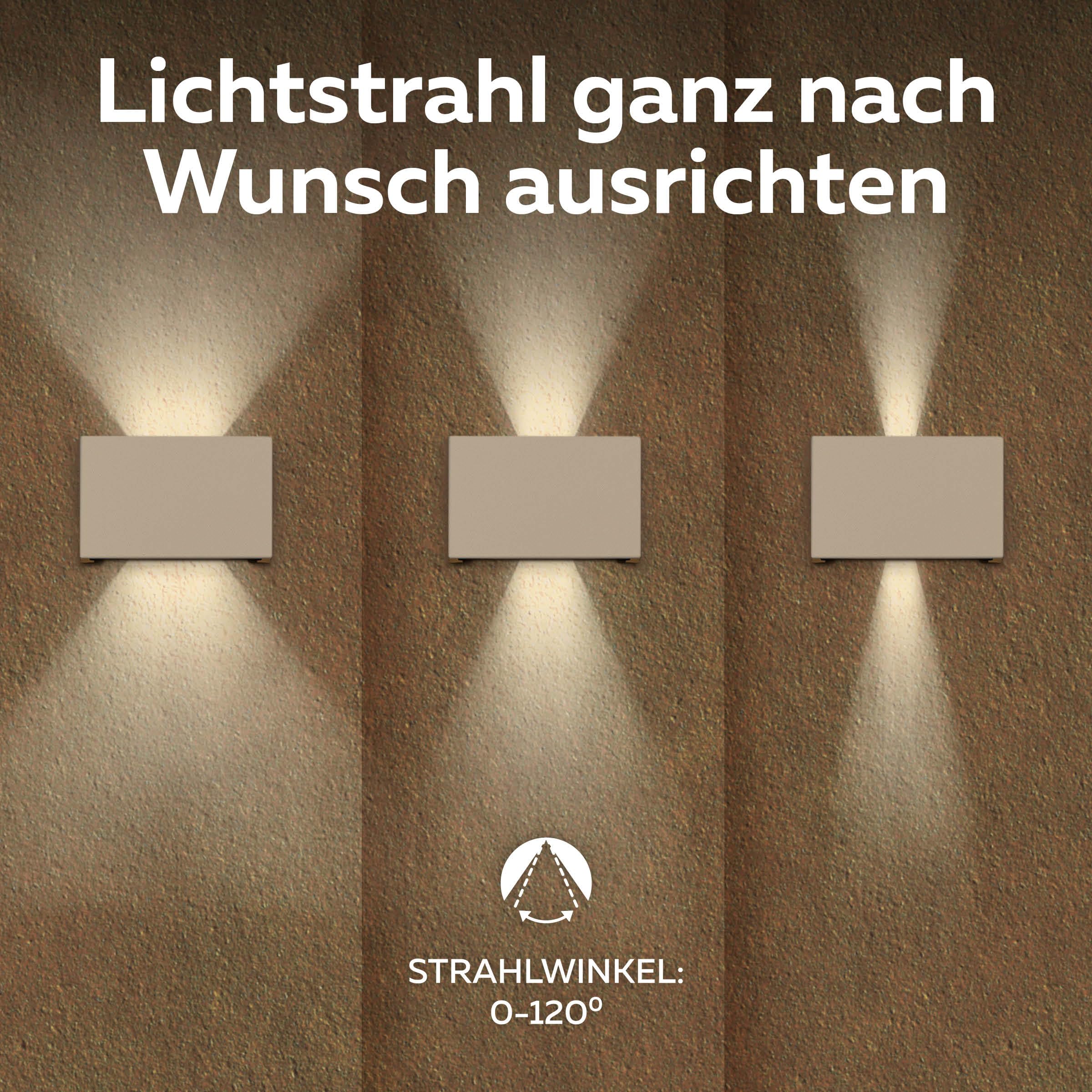 CALEX Venice Wandleuchte, Innen & Außen, Warmweißes Up & Down Licht, Einstellbarer Lichtstrahl, Wasserdicht, Sandfarbe, 2-Pack
