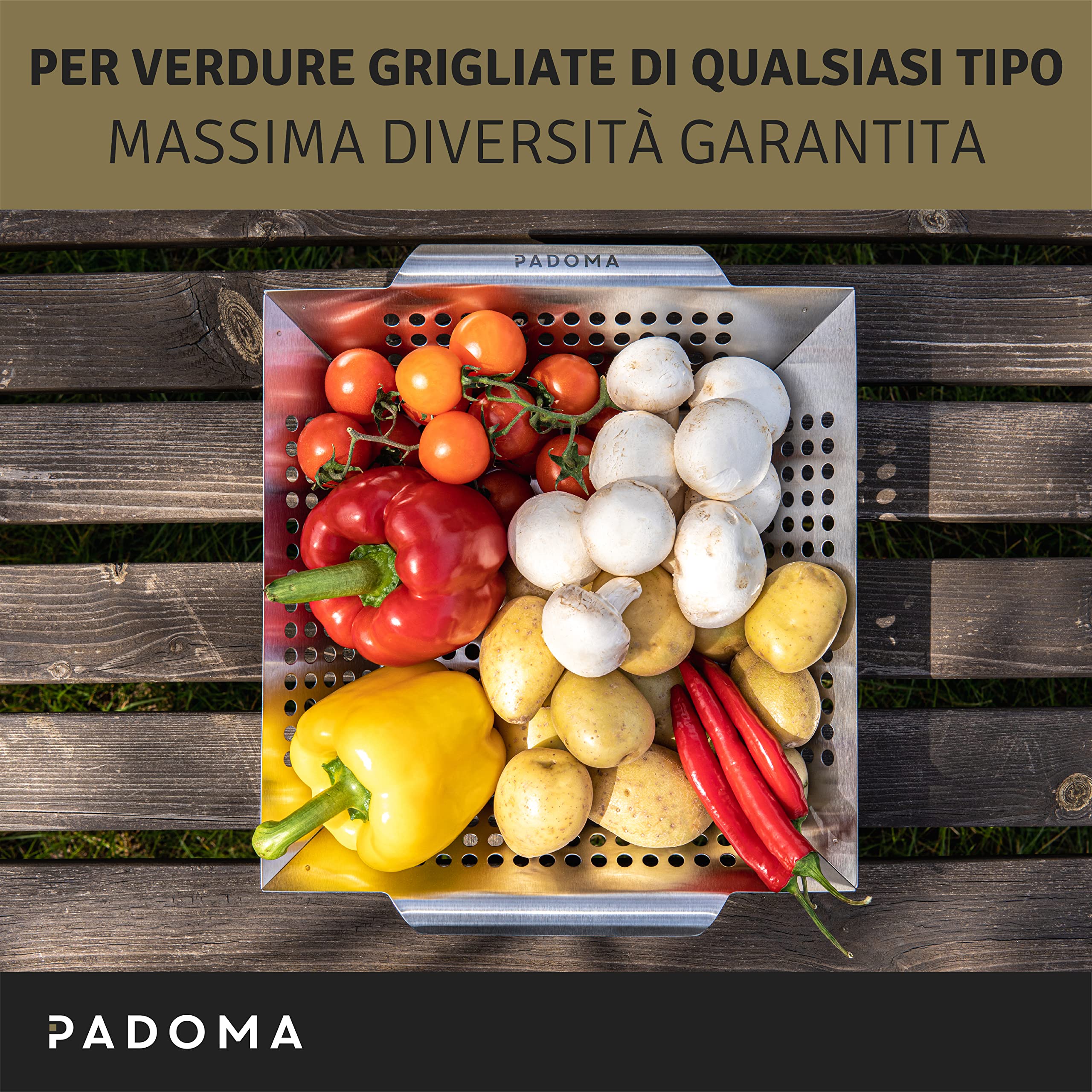 cestino per barbecue in acciaio inox, per barbecue con manici ergonomici e distribuzione uniforme del calore, per verdure, a gas, per alimenti e lavabili in lavastoviglie