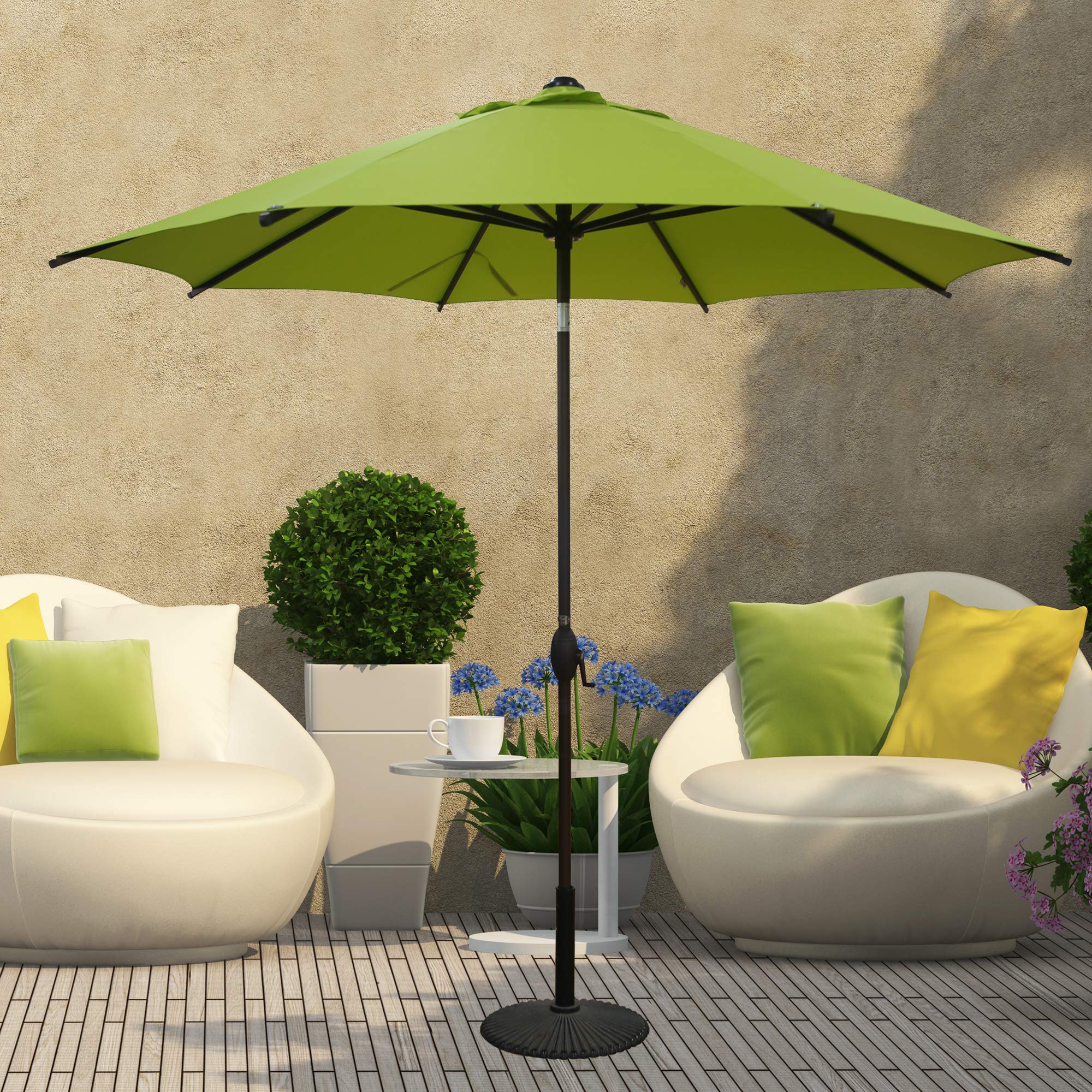 Abba Patio 9 foot Patio Umbrella Market Outdoor Table Umbrella with Auto Tilt and Crank for Garden, Lawn, Deck, Backyard & Pool, 8 Sturdy Steel Ribs, Lime Green