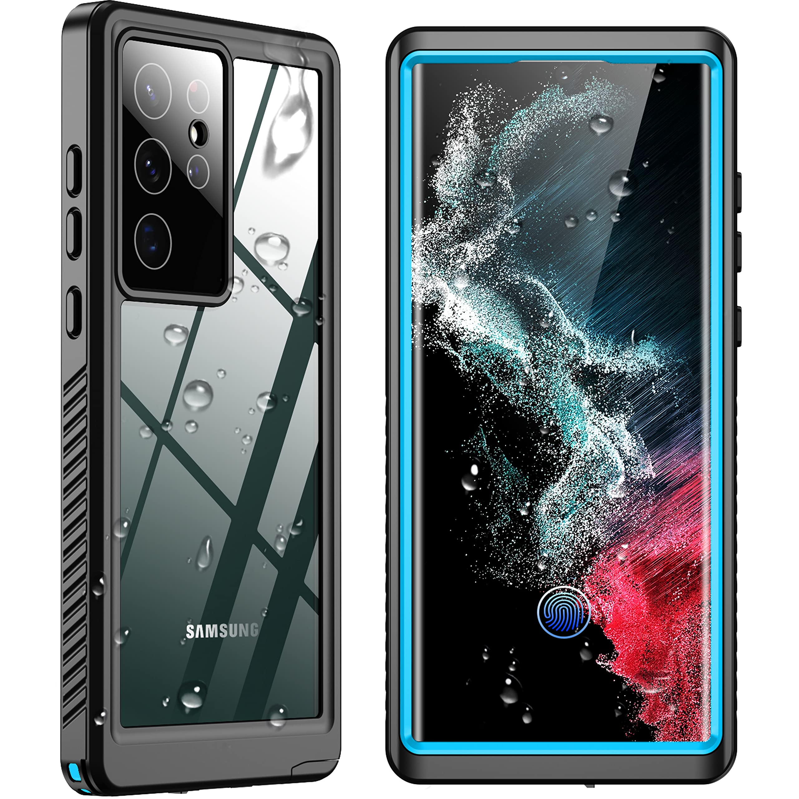 SPIDERCASE Designed for Samsung Galaxy S22 Ultra Case, Waterproof Built-in Screen Protector Full Protection Heavy Duty Shockproof Case, Blue/Clear