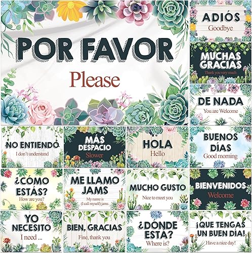 Miniatura 9 de Juego de 16 pósteres de palabras y frases en español con frases en español, tablón de anuncios, decoración de aula de español para profesores,