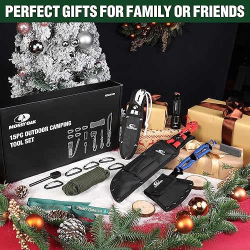 Miniatura 2 de Mossy Oak Juego de cuchillos de hacha y machete con funda, hacha de una pieza y cuchillos de caza con mango de paracaídas, linterna zoomable, muchas