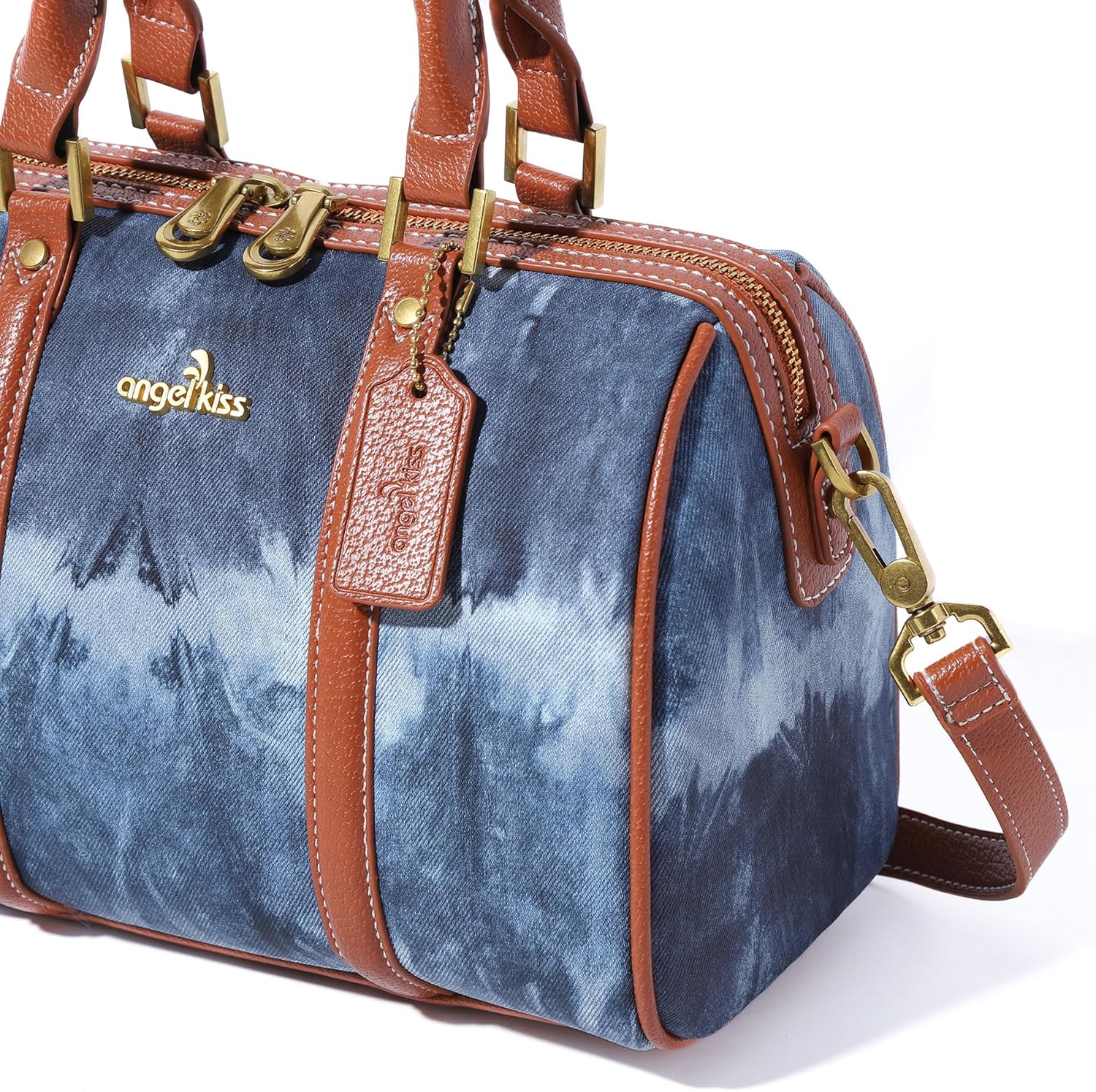 Angel Kiss Women Satchel Purses and Handbags Vegan Leather Boston Barrel Bag Top Handle Shoulder Purse with Crossbody Strap | Vegan Leather, Top Handle, Crossbody Strap - Image 3