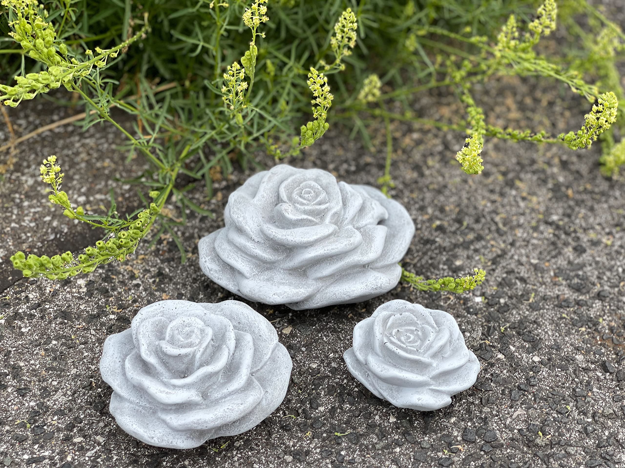stoneandstyle Lot de 3 fleurs de rose en pierre - Résistantes au gel et aux intempéries