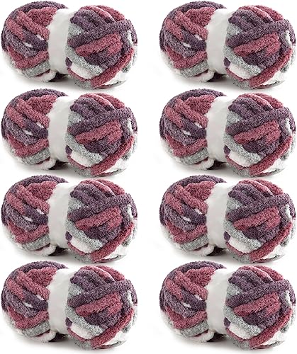 Vista 44 de HOMBYS Paquete de 8 hilos gruesos gigantes para tejer a ganchillo, hilo súper voluminoso, grande, suave y esponjoso, hilo de felpilla suave y difuso