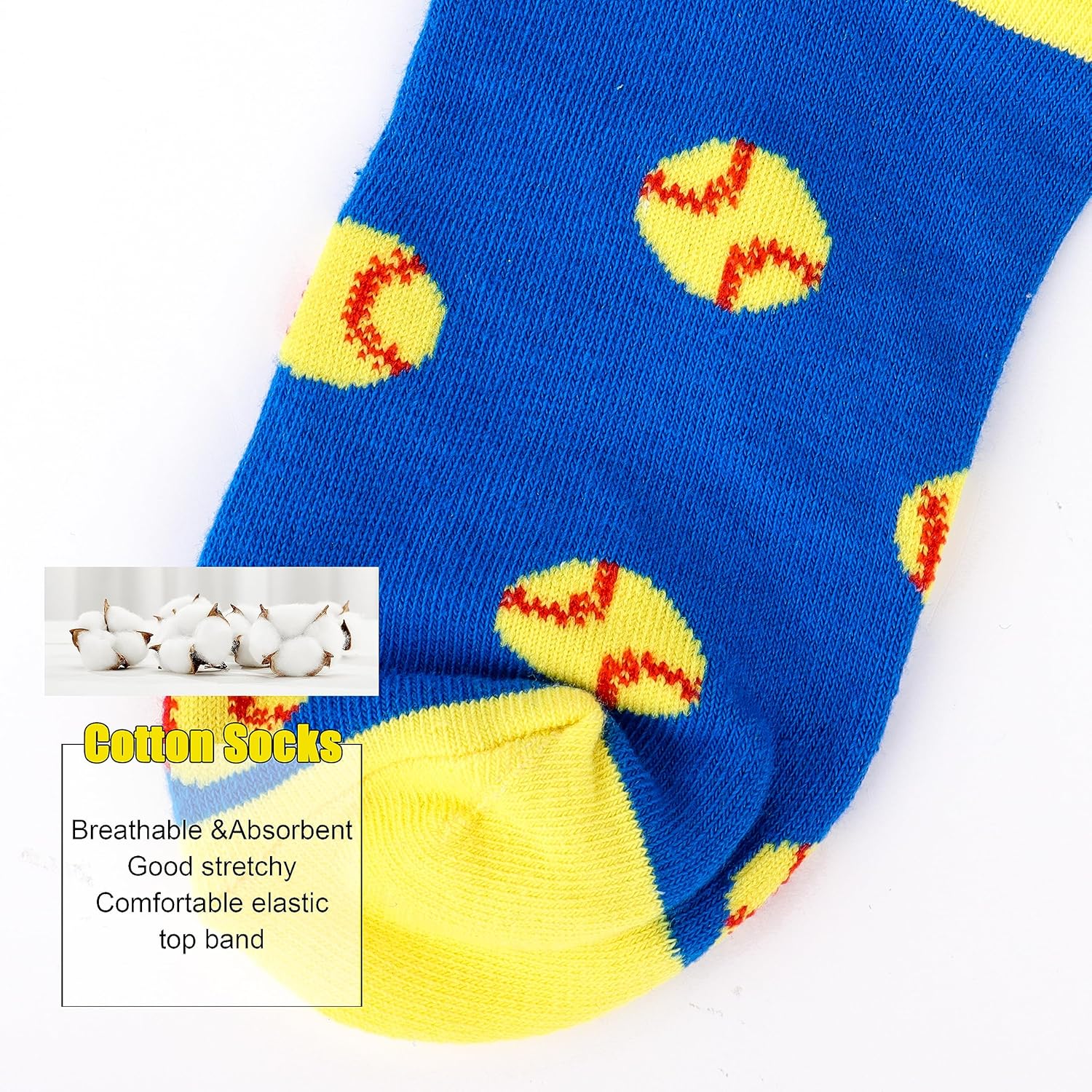 Belloxis Funny Athletic Socks 5 Pcs, Multi-Sport Design (Basketball, Baseball, Soccer, Hockey), Crew Socks for Boys Girl - Image 5