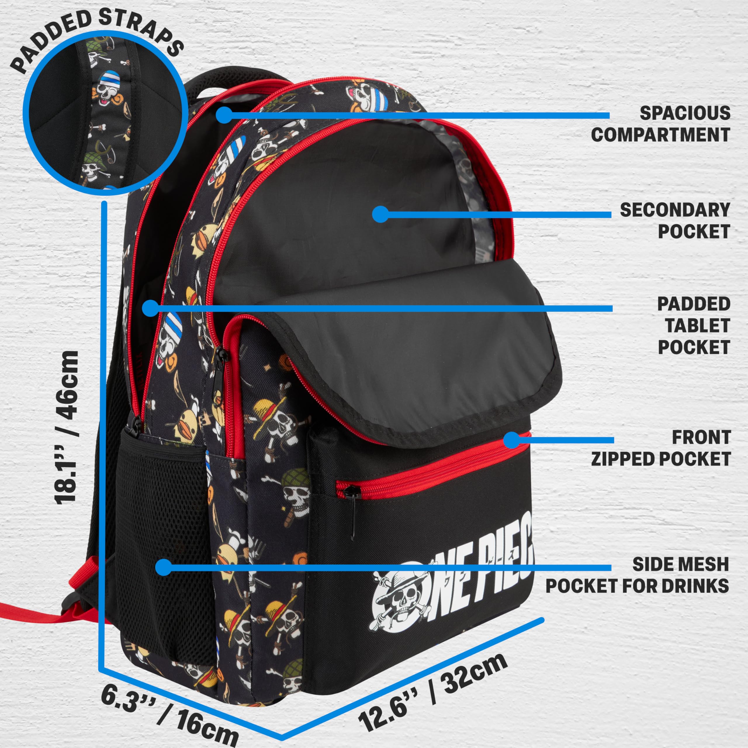 Get Trend One Piece Zaino Scuola Ragazzo Zip, Borsa Zaino Scomparti Spallacci Imbottiti Regolabili e Pannello Dorsale Scuola e Gite (Nero/Multi One Piece)
