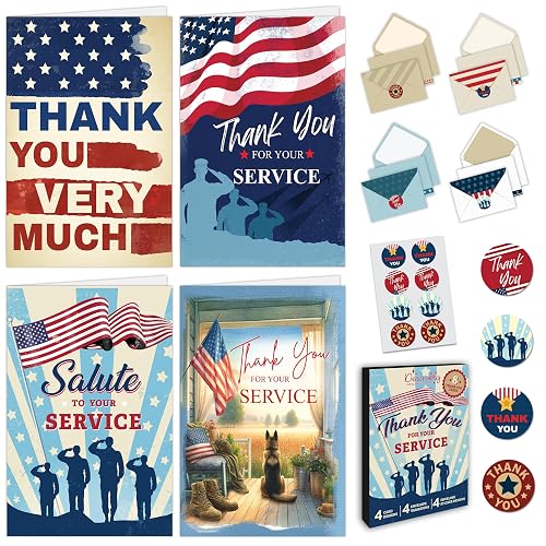 Decorably 8 Pack 5x7in Thank You for Your Service Cards