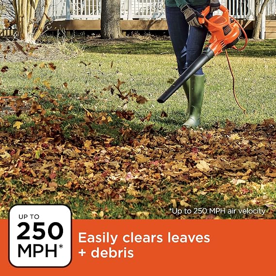 BLACK+DECKER Leaf Blower, Leaf Vacuum and Mulcher 3 in 1, Backpack Blowers for Lawn Care,250 mph Airflow, 400 cfm Delivery Power, Reusable Bag Included, Corded (BEBL7000)