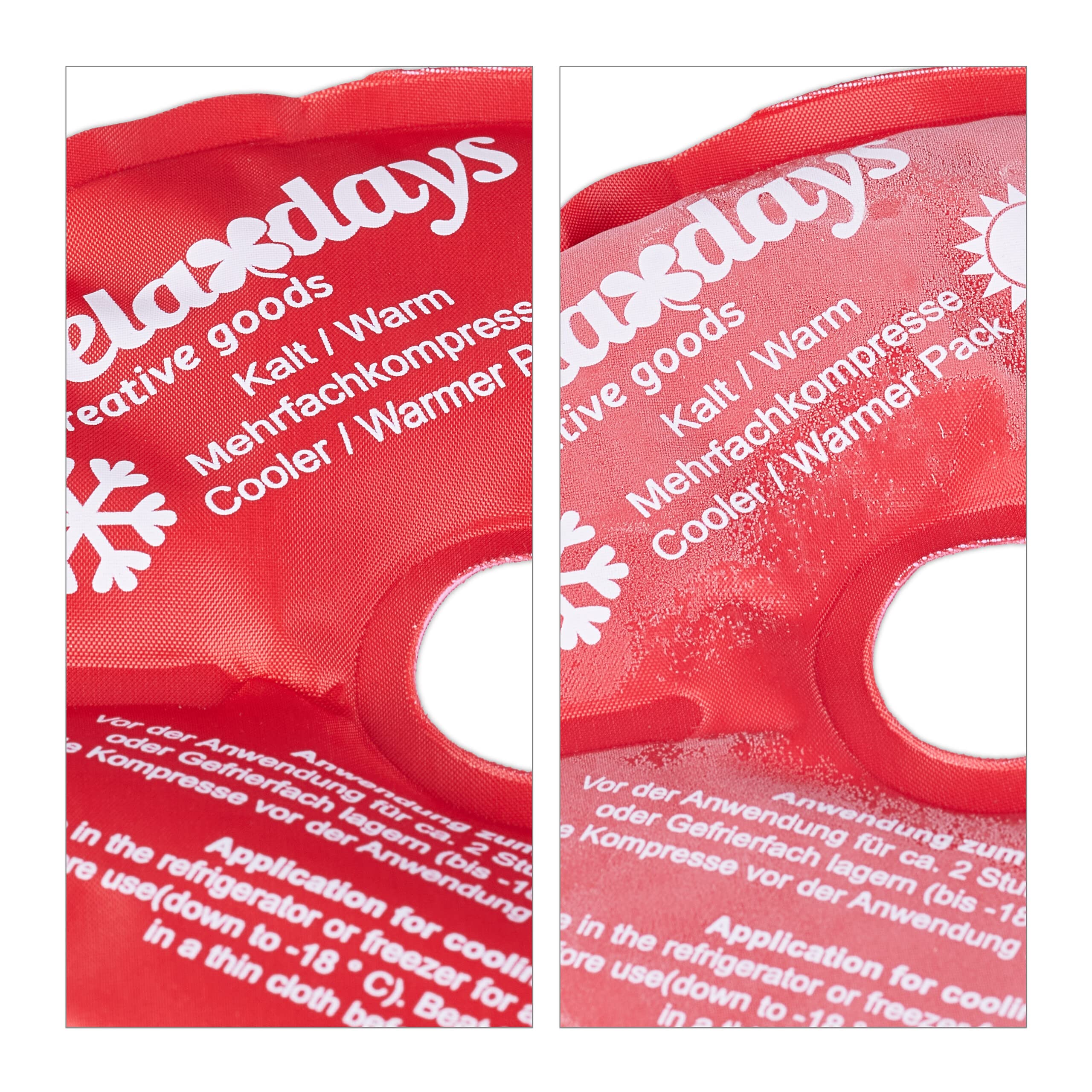 Relaxdays Podkładki chłodzące na kolana, zestaw 4 szt., zimne ciepłe kompresy, wielokrotnego użytku, opakowanie chłodzące z wycięciem na rzepkę, czerwone