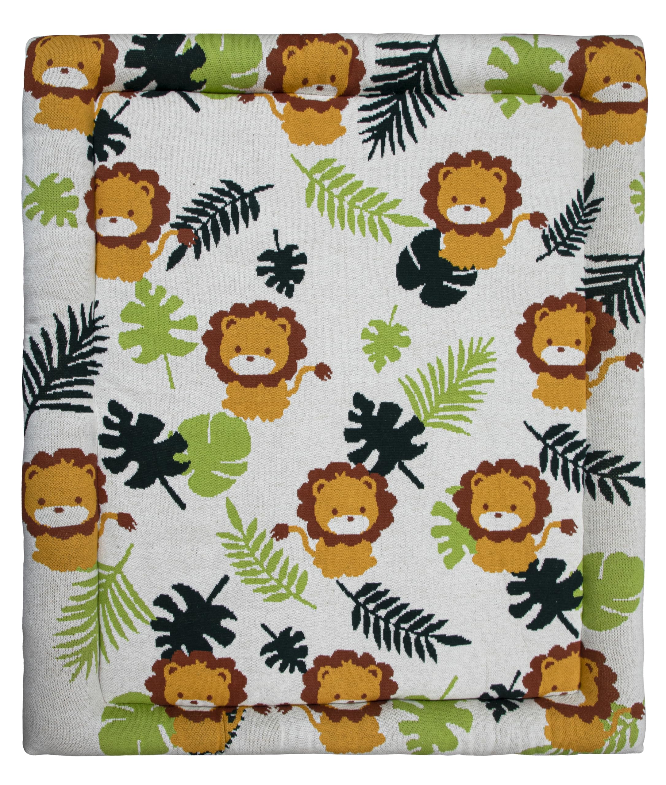Pomme Baby Lion Jacquard Playmat, 100% Cotton with Polyester Filling, Machine Knitted, 80 cm by 100 cm, Off-White-image-1