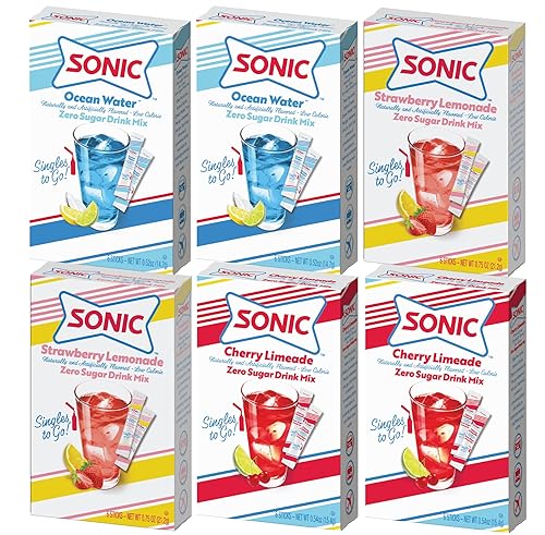 Sonic Singles to Go - Paquete variado de mezcla de bebida en polvo, 2 agua de océano, 2 limonada de cereza, 2 limonada de fresa (6 paquetes en total)