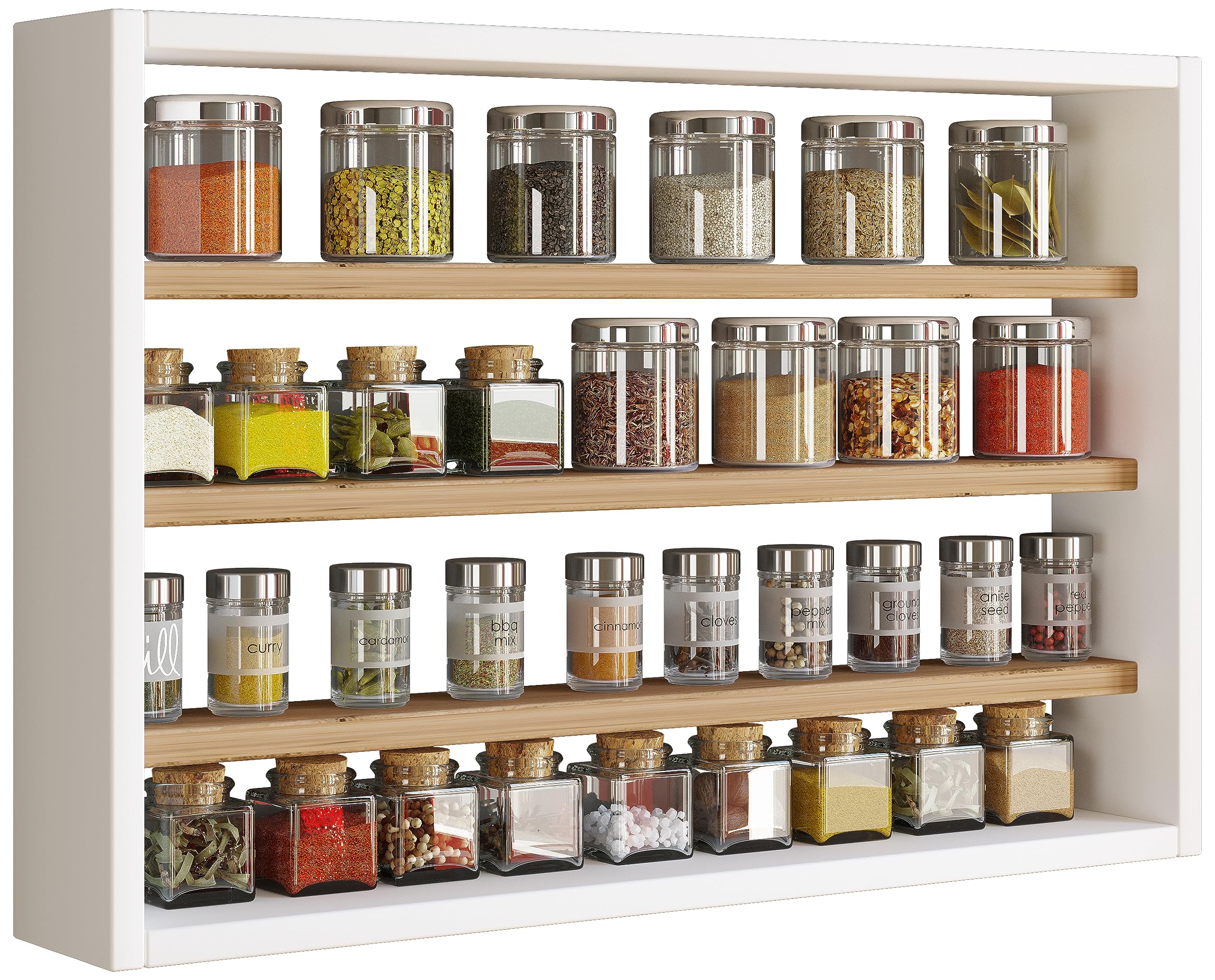 VCM Étagère murale en bois Tableau mural Cuisine Épices Cuisine Collectionneur Vitrine Esaldi M Blanc/Chêne miel