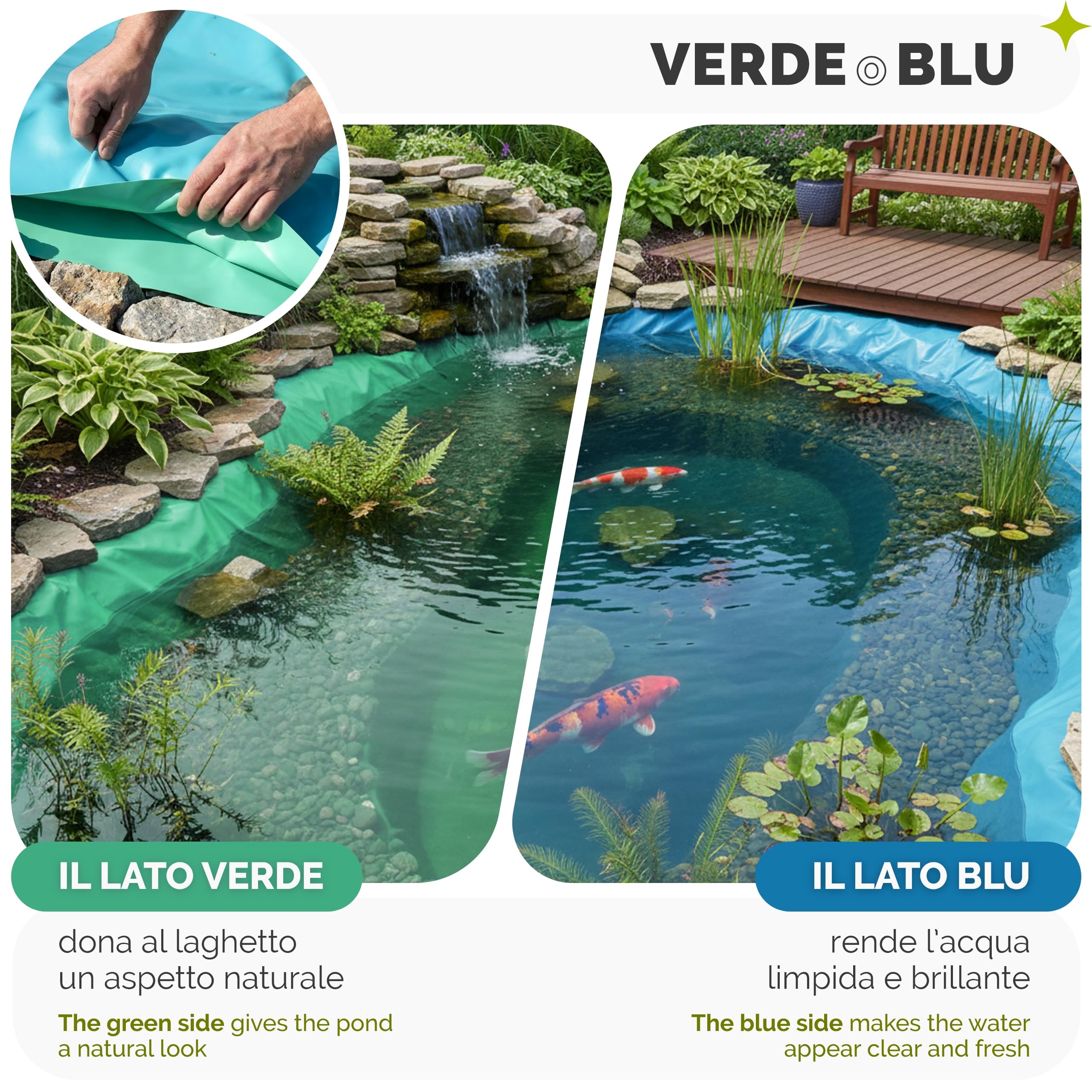 Garronda Telo per Laghetto 6x1 m Fino a 8x10 m PE 0,5 mm – Telo Impermeabile per laghetto Giardino, Stagno Pesci, ruscello e Fontana, Resistente UV, 3 Strati,Blu-Verde, GD-0223