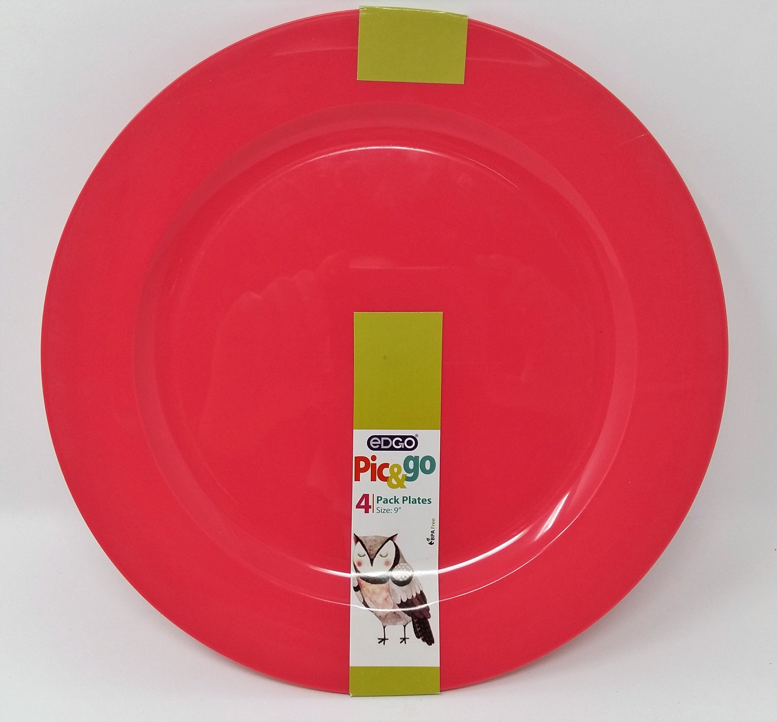 Pic&Go Edgo Pack of 4 Re-usable Plastic Plates 9"/22cm blue green orange pink Parties BBQ Picnics Packed Lunches Kids (Pink)