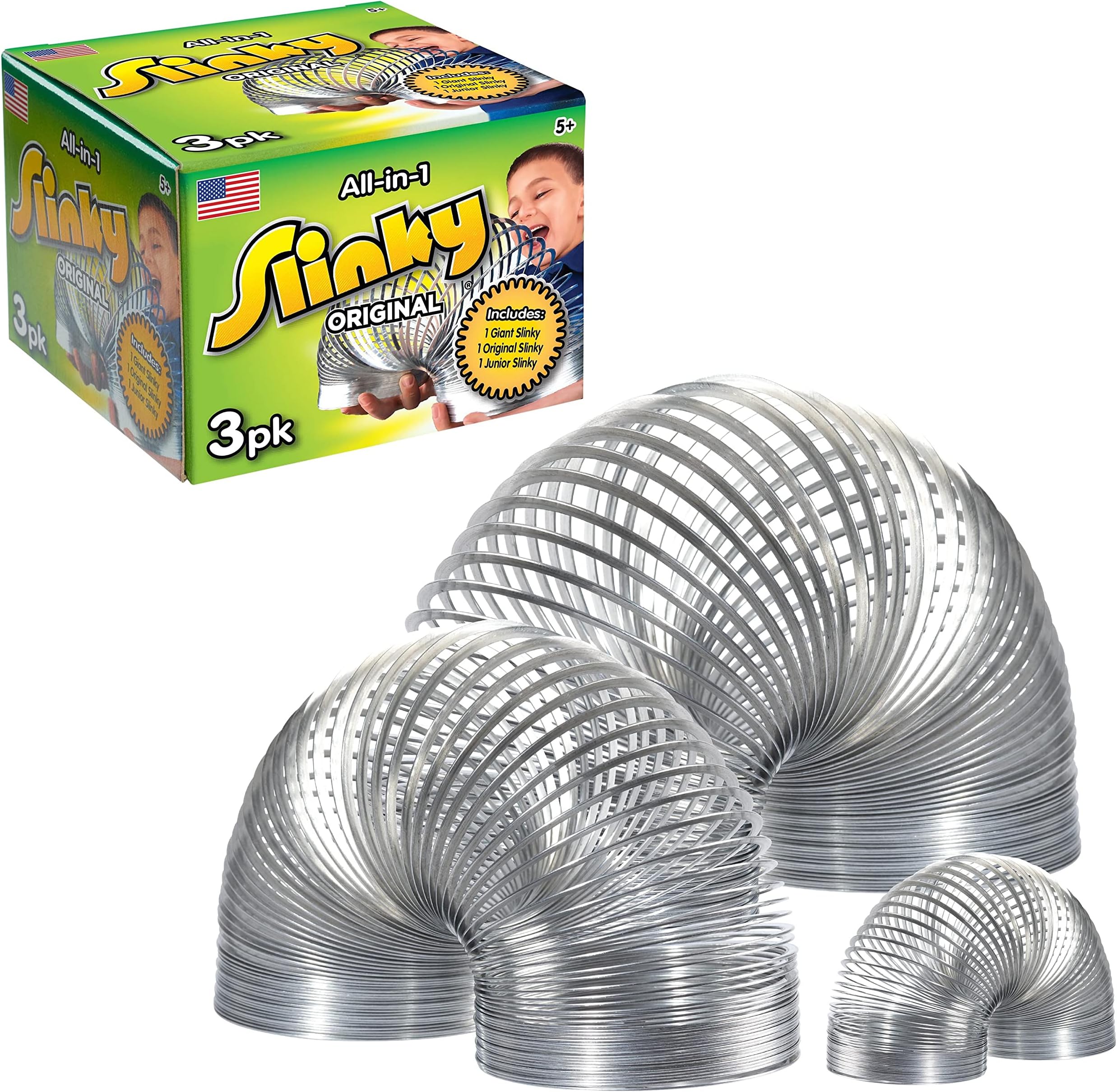 Just Play The Original Slinky® Brand Fidget Toy Pack: 1 Giant, 1 Classic, and 1 Slinky Junior Walking Metal Spring Toy, Kids Toys for Ages 5 Up