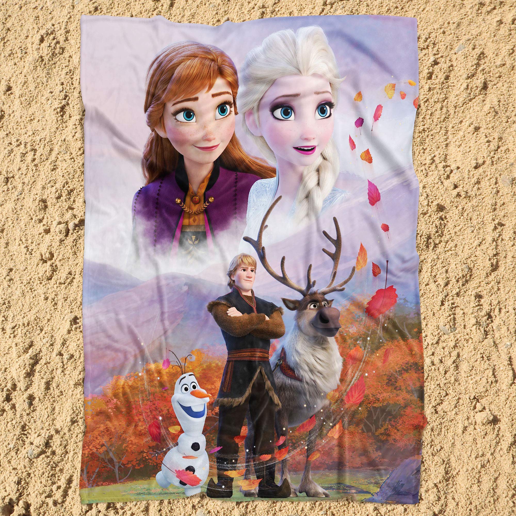 Duży koc z motywem Krainy Lodu 2, niebo, 130 x 170 cm, super miękki koc polarowy, narzuta na sofę, Anna Elsa, Disney, Sven, Olaf, Kristoff Arendelle, całkowicie niewstydnie do pościeli dziecięcej