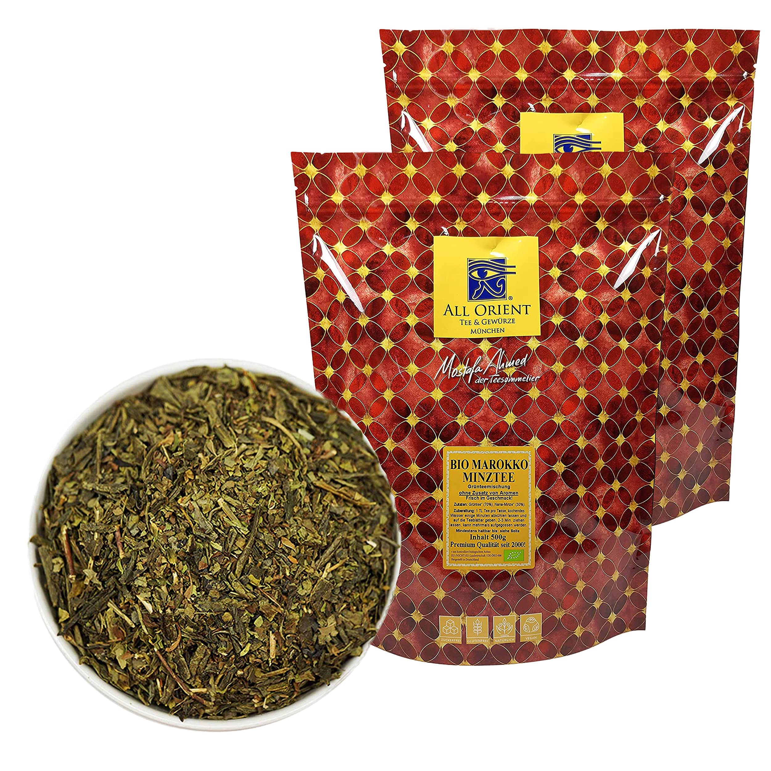 All Orient BIO Marokko Minztee | 1000g | Grüner Tee lose | Pfefferminztee | Grünteemischung mit Nana-Minze | Naturbelassen | Ohne Zusatz von Aromen