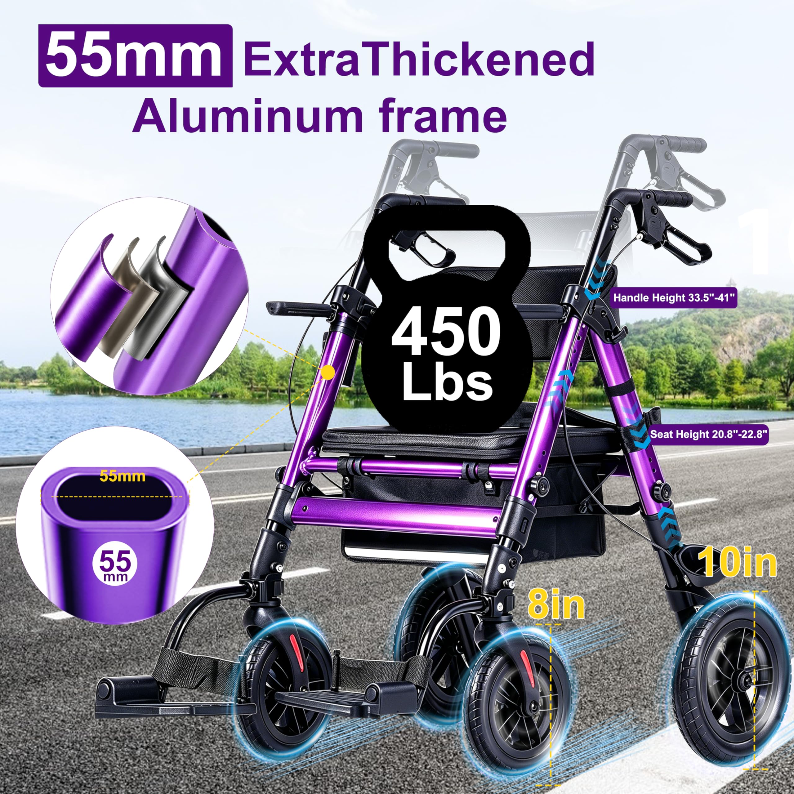 Ambliss 2-in-1 Rollator Transport Wheelchair Combo for Seniors with seat — Amazon image 3