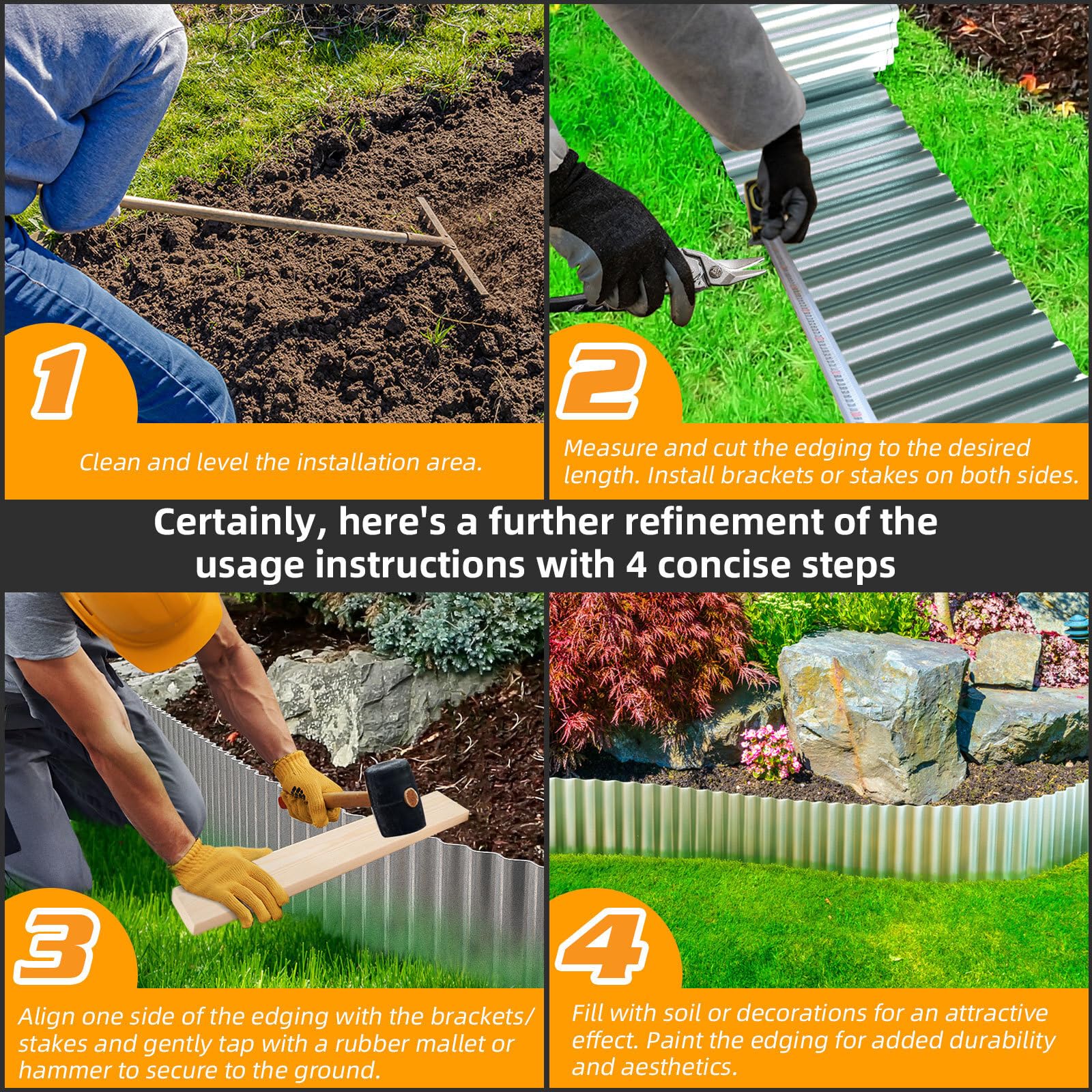 LAVEVE Wellmetall-Garteneinfassung, 30,5 cm x 6 m, Landschaftseinfassung für Rasen, Blumenbeet, Gartenzaun, Pflastersteineinfassung (Silber)