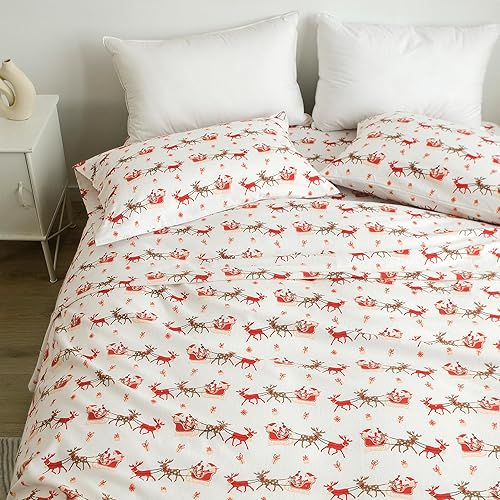 Miniatura 8 de Elegant Comfort Juego de sábanas ultrasuaves de franela de 100 % algodón turco, 4 piezas, sábanas de franela de Navidad navideñas, cálidas y