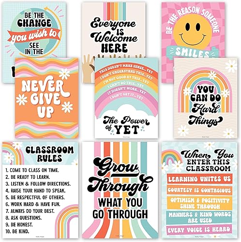 Miniatura 1 de Hadley Designs Carteles motivacionales para el aula, arte de pared con 9 mentalidad de crecimiento para profesores, decoraciones duraderas para el