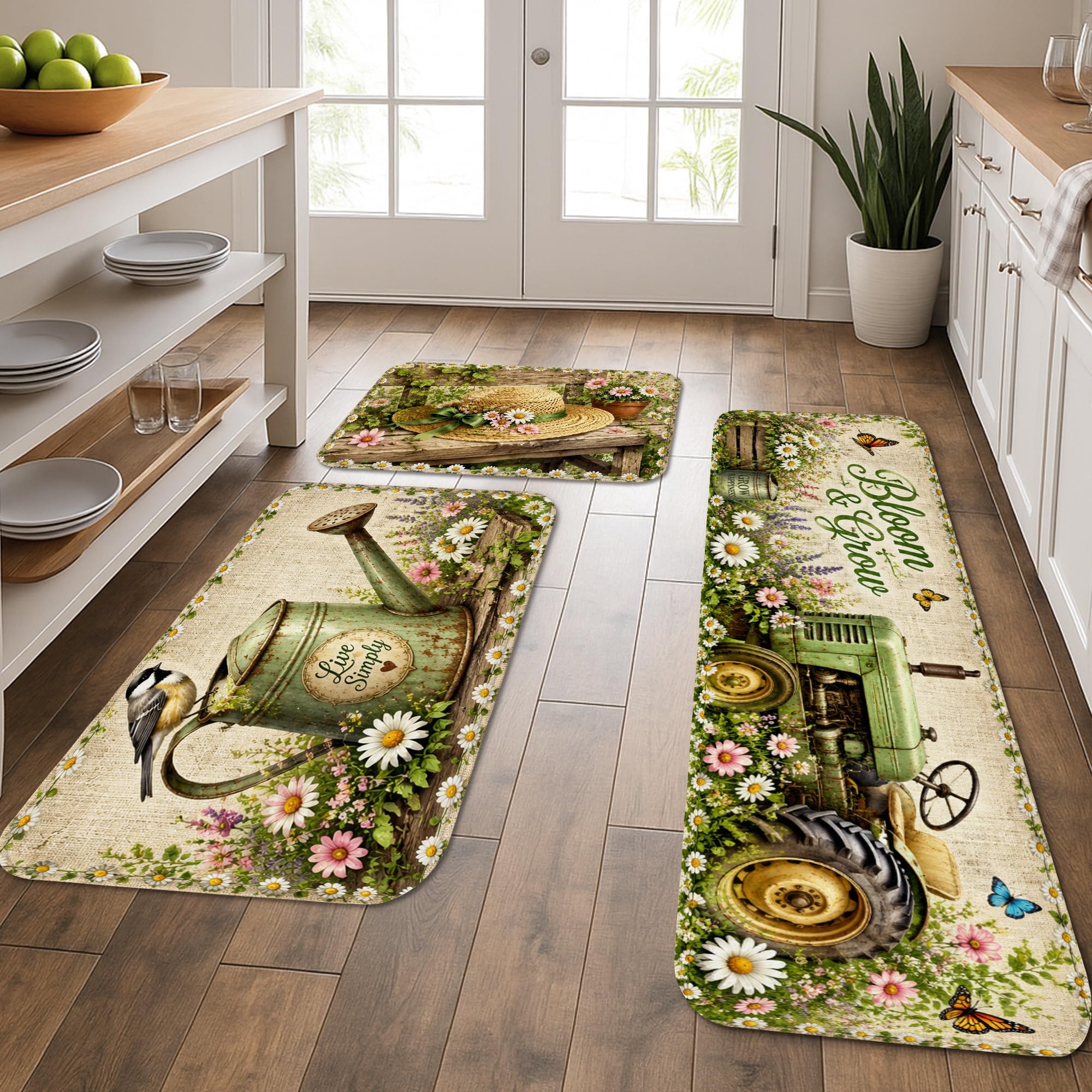 Tapis de cuisine devant évier motif tracteur rétro pour buanderie