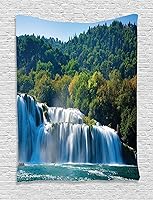 Vista 25 de Ambesonne Tapiz de paisaje urbano, vista nocturna al patio con sillas de café de calle, plantas en macetas, estampado de Roma, colgante de pared