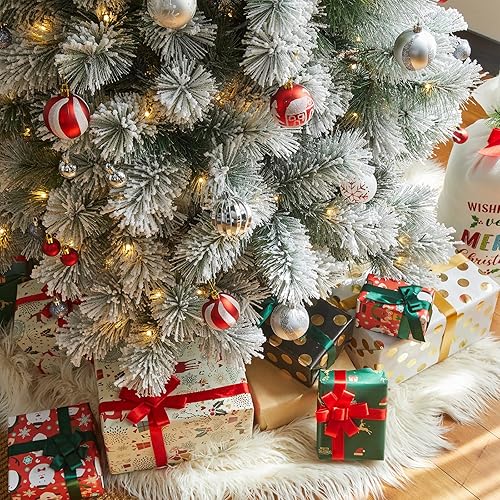 Vista 17 de Glitzhome Prelit Christmas Tree, 6ft Flocked Artificial Christmas Tree Serene Snowscape Fir with 300 Warm White Lights for Home, Office, Party