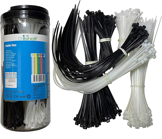 600 Pieces Coloured Assorted Cable Ties Nylon Black and White Tie Wraps