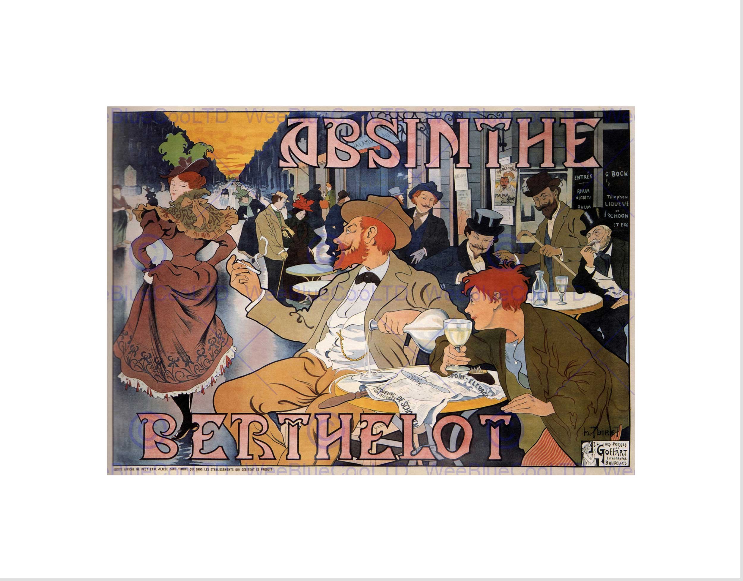 Wee Blue Coo Ad Absinthe Berthelot Brussels Belgium Cafe Wall Art Print