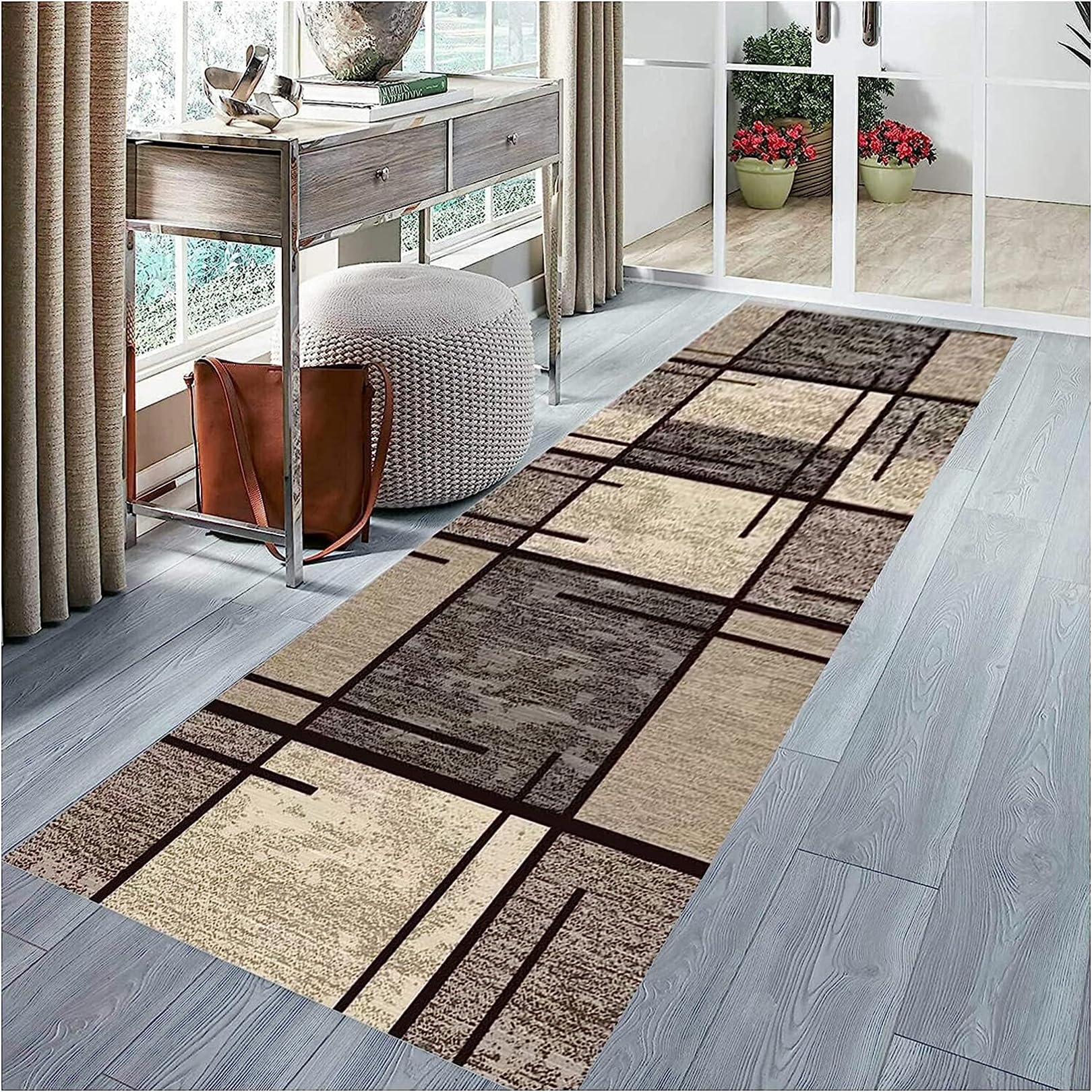 Tappeto Passatoia Lavabile Antiscivolo 80x300 Cm Marrone – Per Corridoio, Ingresso E Camera, Fondo In TPR, Morbido E Caldo