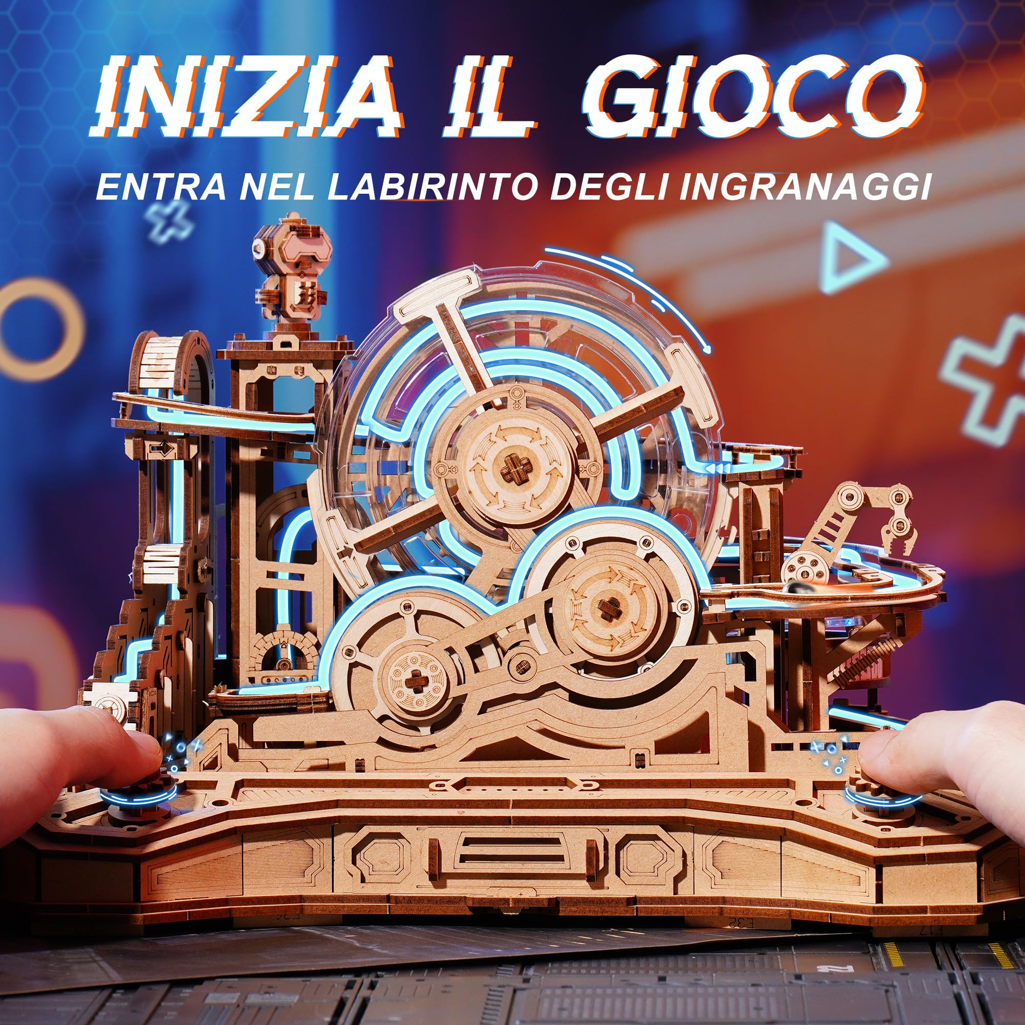 ROBOTIME Gear Ball Challenge EGC01 Puzzle 3D in Legno, labirinto meccanico a sfera da 653 pezzi con design controller, kit DIY per adulti e ragazzi 14+