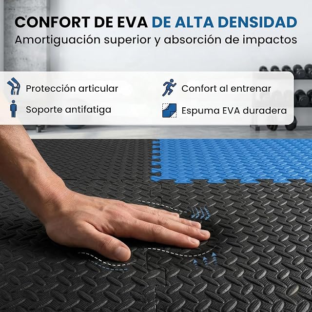 Foto 3 de 8 de Fitem Suelo Gimnasio EVA Tipo Puzzle 63cm Negro 24 Piezas 9,5m²