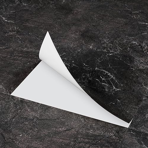 Miniatura 7 de FunStick 15 azulejos de vinilo autoadhesivos de 12 x 24 pulgadas, azulejos de vinilo autoadhesivos de mármol negro y gris, azulejos de vinilo