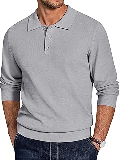 COOFANDY Men's Polo Knitted Pullover Long Sleeve Polo Shirt Men's Basic Jumper Casual Business