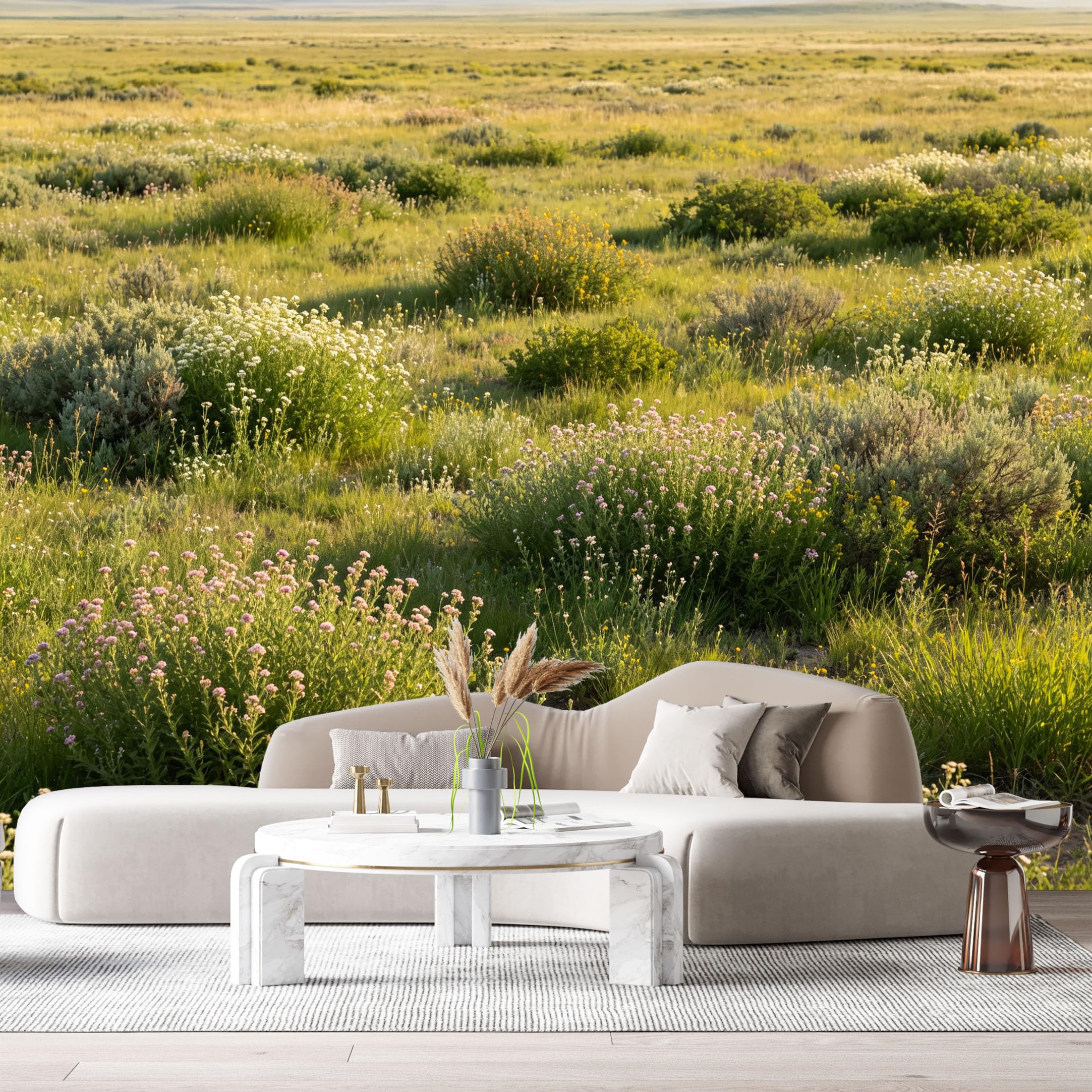 Custom Size Wall Murals Botanical Meadow Landscape Wildflowers Sunlight Field SelfAdhesive Wall Fabric Removable Large Wallpaper for Photo Living Room