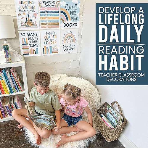 Miniatura 7 de Hadley Designs Carteles de lectura motivacionales para aula primaria 6 estrategias de lectura carteles para decoración de biblioteca de aula,