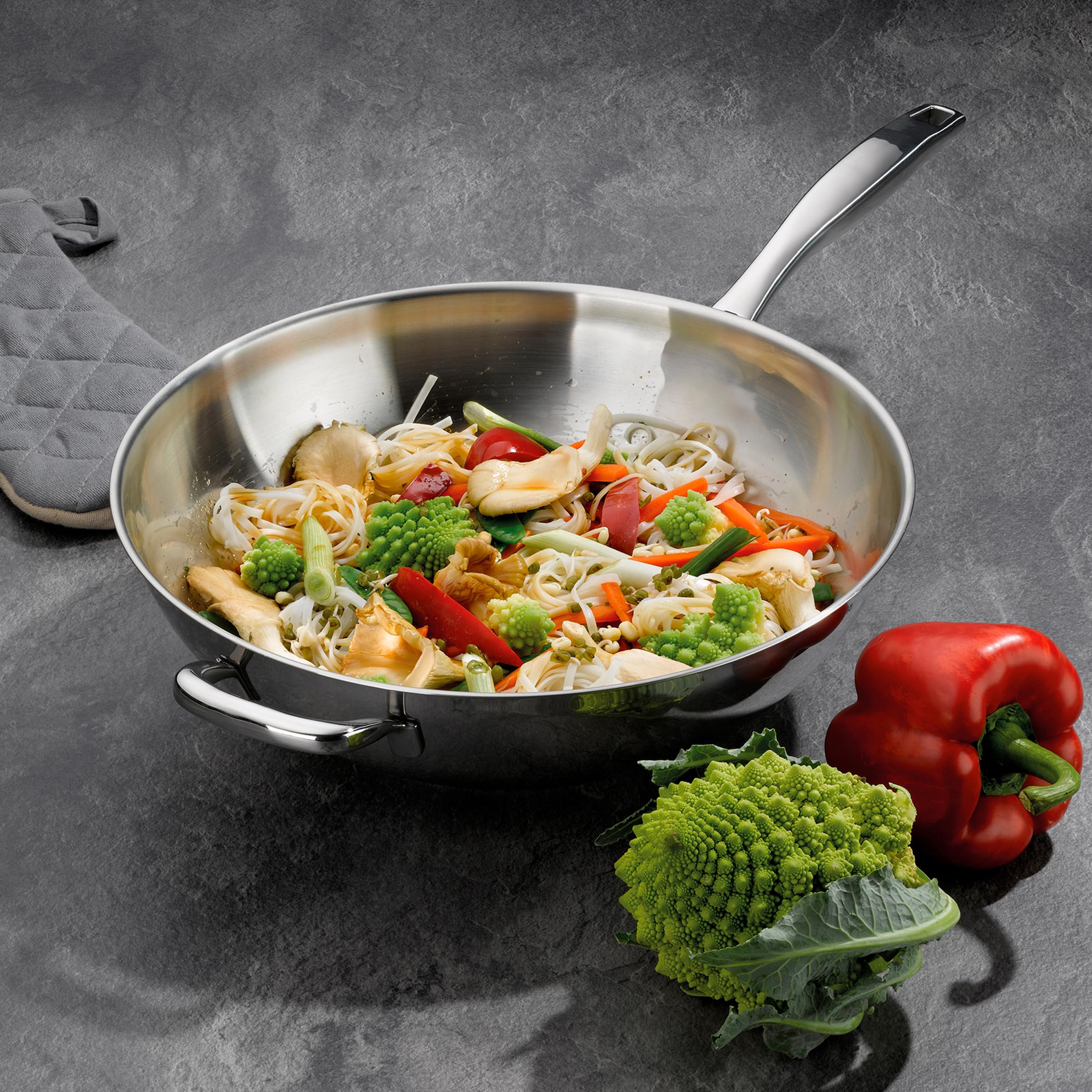 Kela Wok Flavoria, Ø 32 cm, 5 l, stal nierdzewna 18/10, dno do wszystkich kuchenek, odporne na temperaturę do 220°C, 10193, srebrny błyszczący